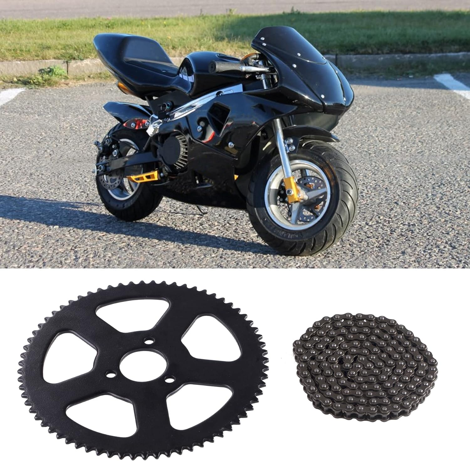 25H 136Links Chain + 68T 68 Tooth Rear Sprocket,Fit for 49CC Mini Small Sports Car Pocket Bike 2 Stroke Off-Road Motorcycle Chain Pinion Chain Drive Gear image number 3