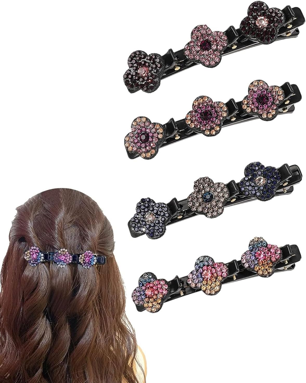 AORHOFJ Pack of 4 Four Leaf Clover Hair Clips, Delicate Four Leaf Clover Hair Clips, Colourful, Sparkling Crystal Hair Clip, Flower, Hair Clips Women, Flower Hair Clip, Flower Hair Clip image number 3