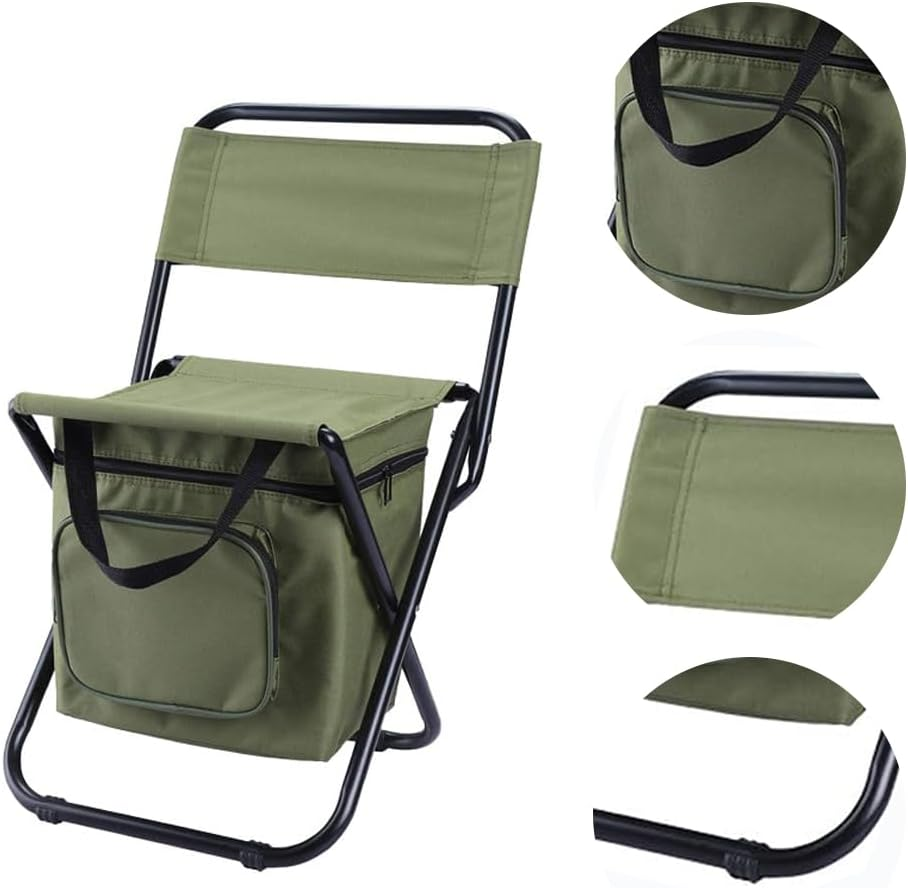 Camping Fishing Stool, Outdoor Folding Chair, Hiking Portable Seat, Chair with Cooler Insulated Picnic Bag, Stool for Camping Hunting Fishing (Green, 32 * 31 * 58CM) image number 6