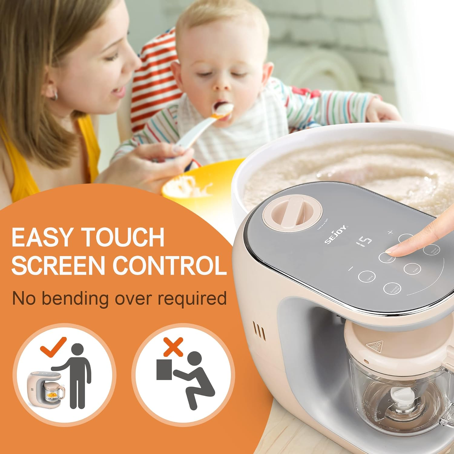 Baby Food Maker Baby Food Processor Blender Grinder Steamer Cooks Blends Healthy Homemade Baby Food in Minutes Touch Screen Control image number 3
