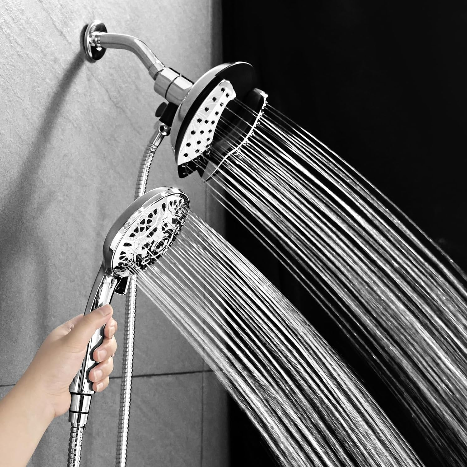 Liwcho Shower Head with Handheld Spray Combo, 2 in 1 Rainfall Shower Head with Handheld Combo High Pressure Shower Head, 9 Spray Modes/Settings Detachable Shower Head with 50 Inch Hose image number 2