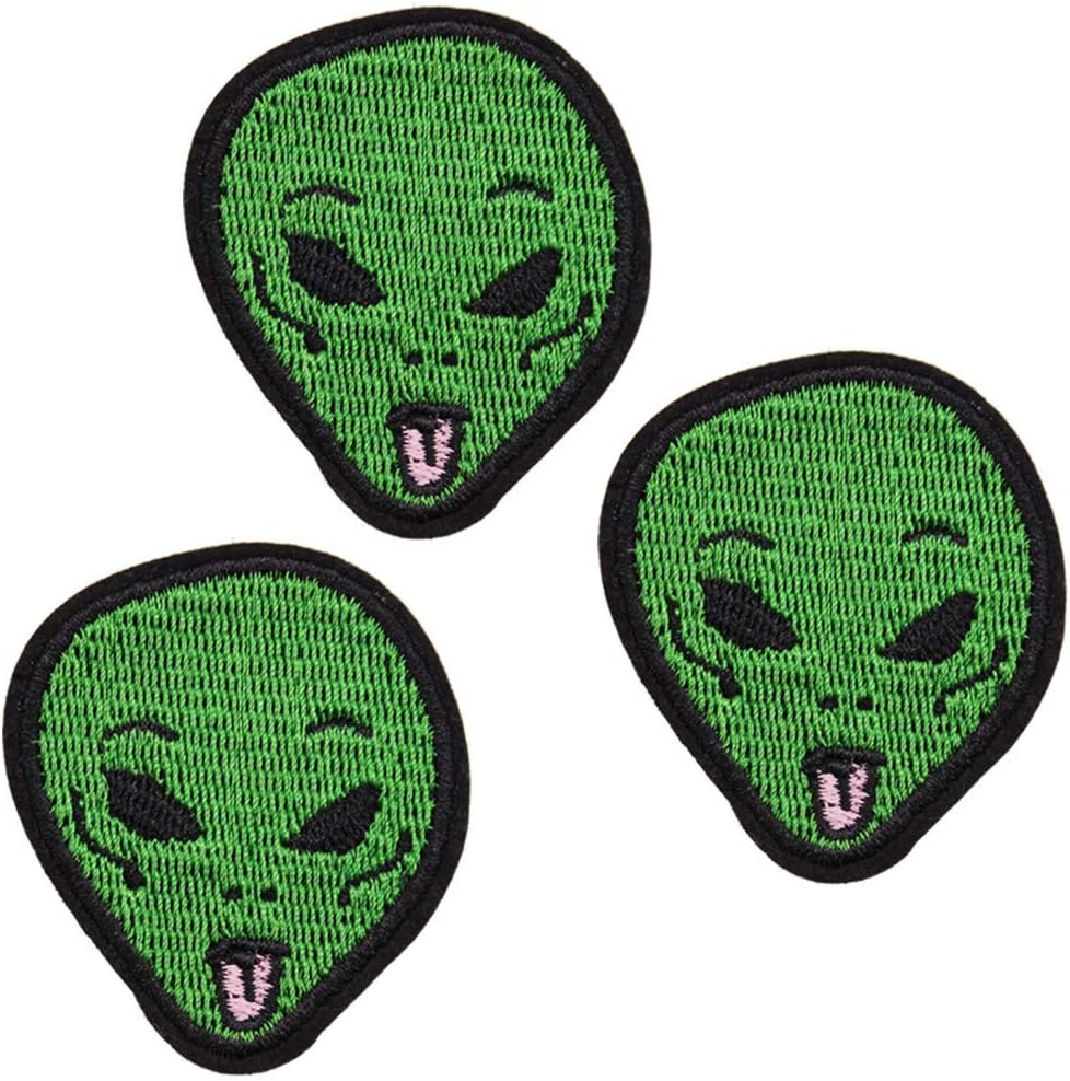 U-Sky Sew or Iron on Patches, 3Pcs Cute Alien Head Iron Patches for Kids Clothing, Funny Patches for Jeans, Sew on Applique Patches for Jackets, Iron on Patches for Vest Backpacks Bags Caps