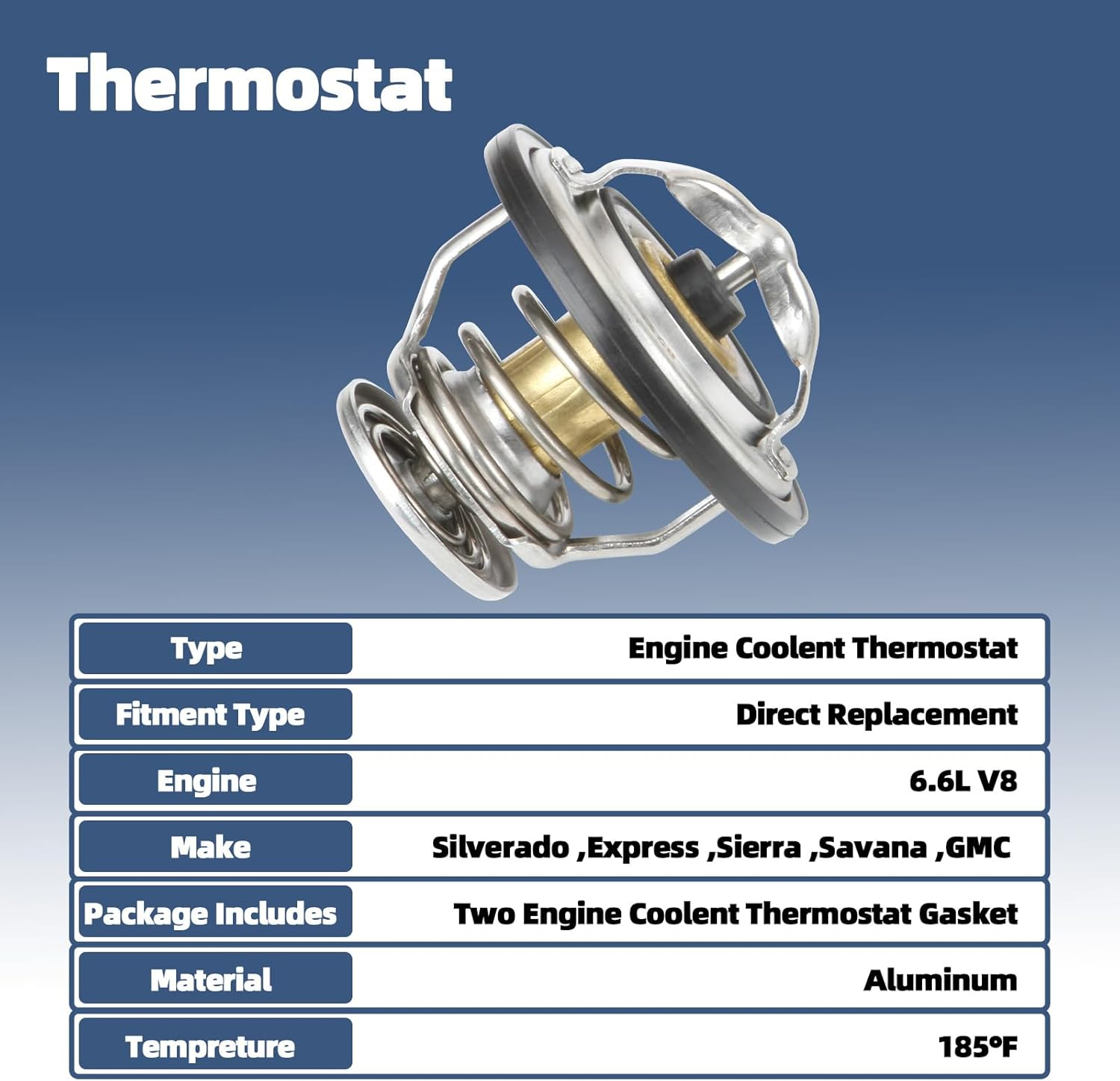 MITZONE Front & Rear Thermostat Kit with Seal Compatible with 2001-2017 Chevy Silverado 2500 HD 3500 Express 2500 3500 GMC Sierra 2500 HD 3500 Savana 2500 3500 6.6L Diesel image number 1