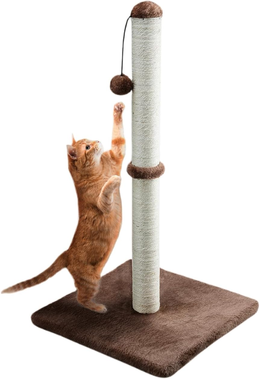 Dimaka 34 Inch Tall Ultimate Cat Scratching Post, Claw Scratcher with Sisal Rope and Covered with Soft Smooth Plush, Vertical Scratch [Full Stretch], Modern Stable Design for Cats(Grey V2)