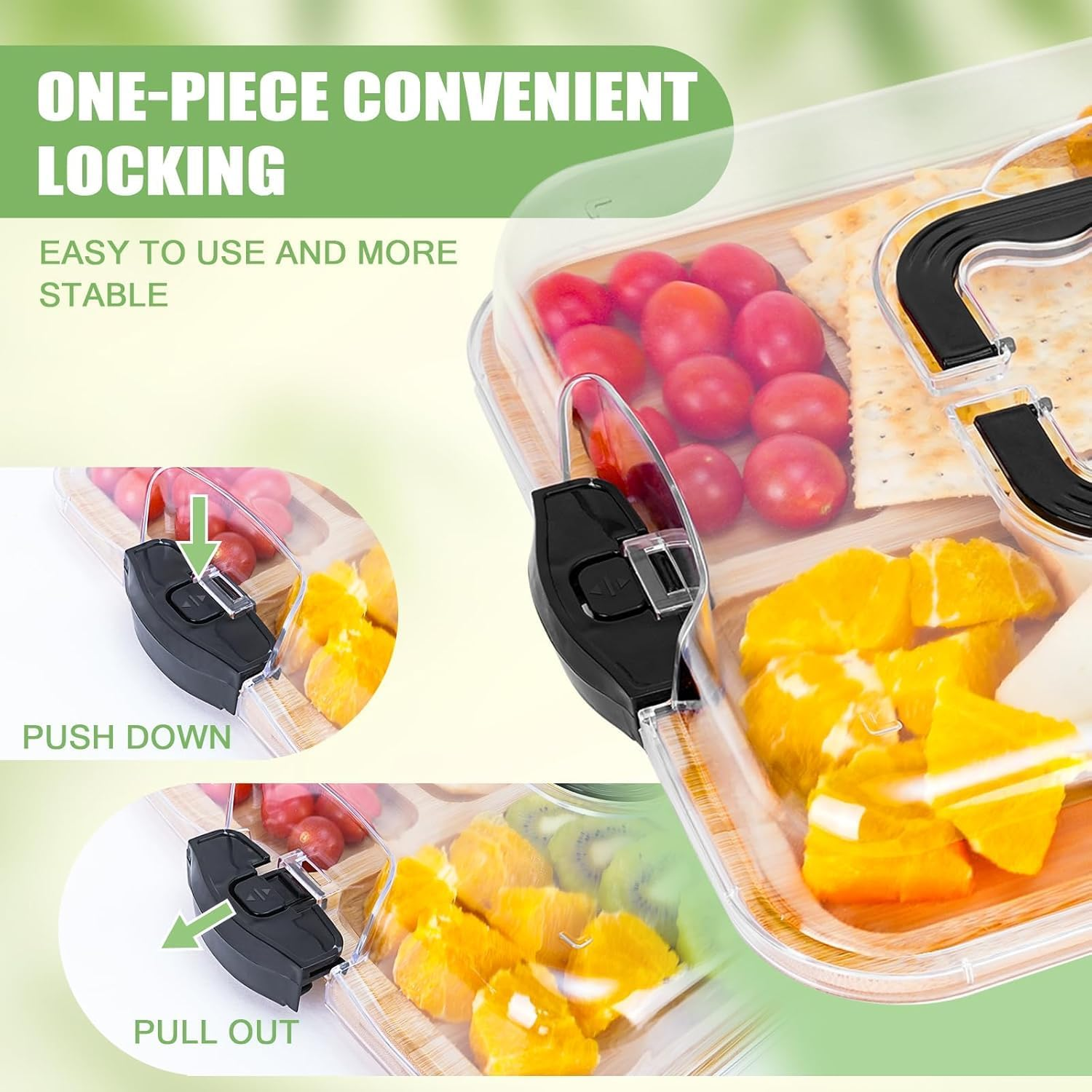 CARLA HOME Charcuterie Board with Lid & Handle, 6 Compartments, Bamboo Cheese Board with Locking Cover, Large Snack Serving Tray, Wooden Cutting Boards for Kitchen, Party, Picnic, Gift, Christmas image number 1