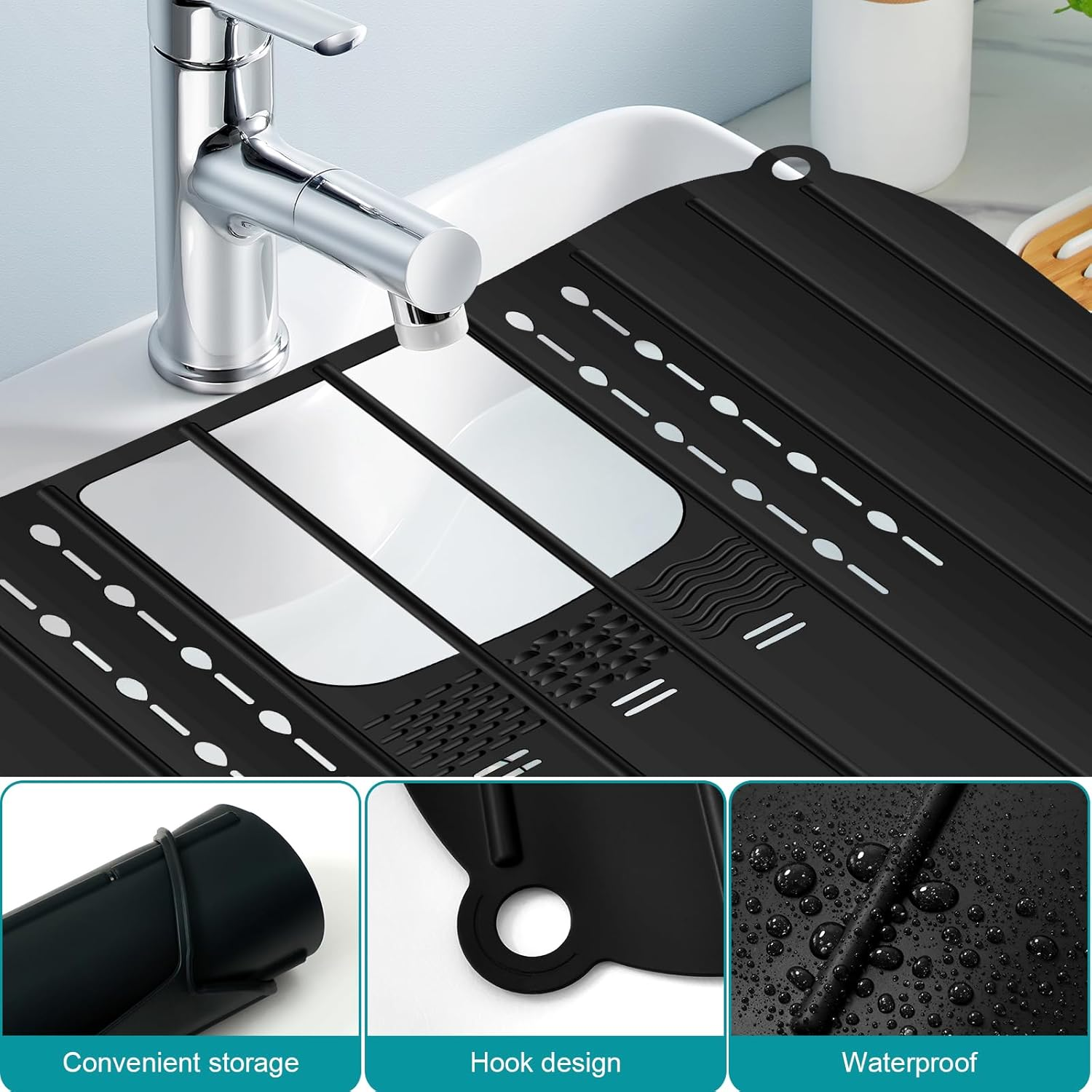 Black Silicone Sink Cover - Foldable, Heat Resistant, Space Saver for Bathroom Counter image number 2