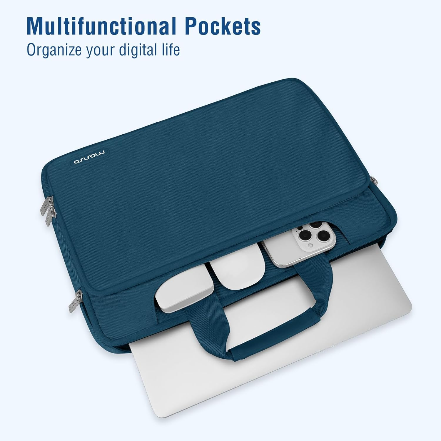 MOSISO 360 Protective Laptop Shoulder Bag Compatible with Macbook Air 13 M2 A2681 M1 A2337 A2179 A1932/Pro M2 M1 A2338 A2251 A2289 A2159 A1989 A1706 A1708, Matching Color Sleeve with Belt, Teal Green image number 3