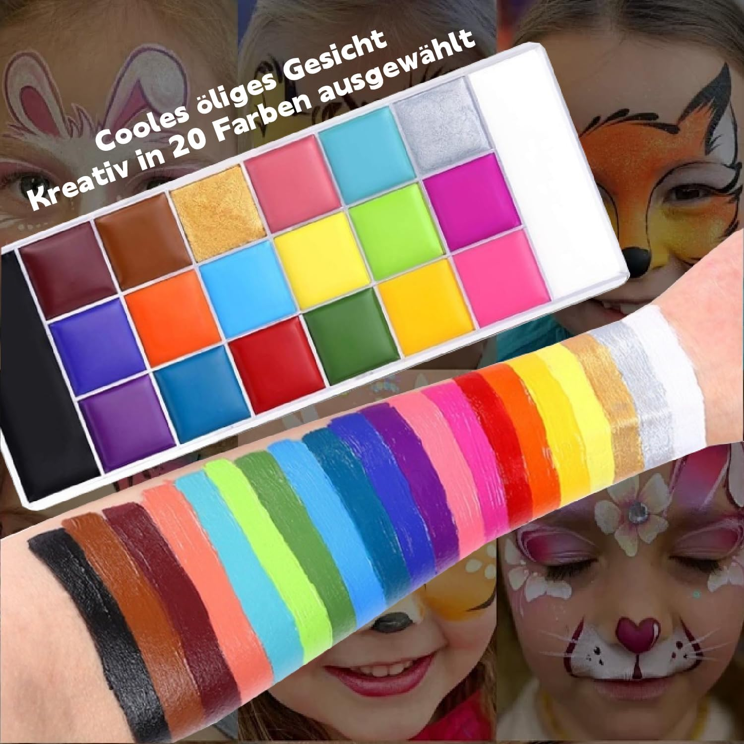 Body Painting Paint Set, 20 Water Soluble Face Paints Children'S Make-Up with 10 Brushes, Body Paint, Body Painting Colours Set for Halloween/Carnival/Christmas/Easter/Colsplay Makeup Body image number 6
