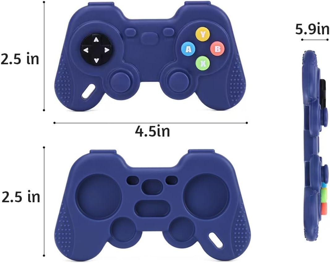 Pandaear Silicone Baby Teething Toys | Remote Control & Game Pad Teether Toys for Babies 6-18 Months | BPA Free Sensory Chew Toys Natural Freezer Safe for Infants Toddlers (Black & Blue) image number 3