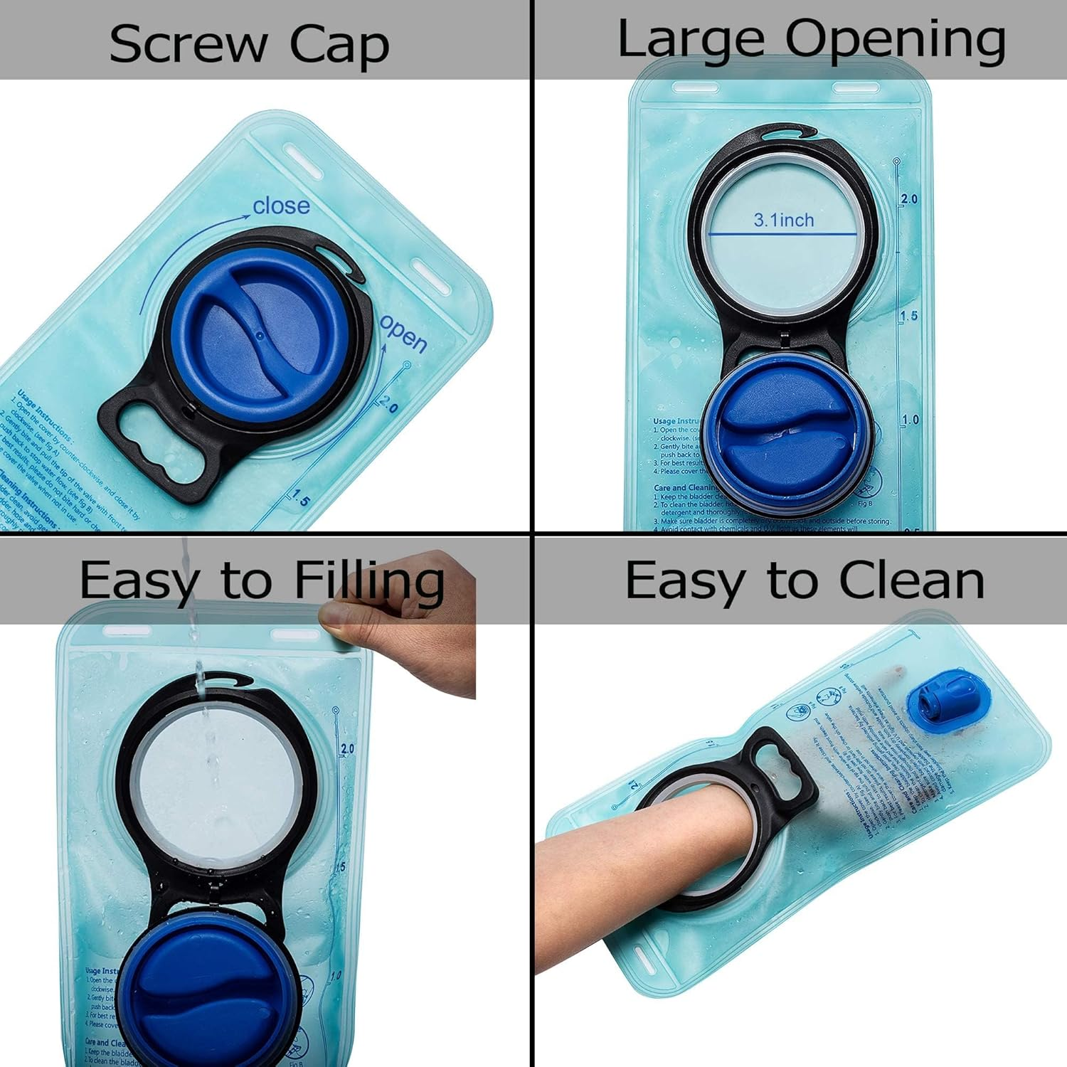 Hydration Bladder, 2L Water Reservoir, Replacement Water Bladder BPA Free, Leak Proof Hydration Pack for Running Cycling Hiking Camping Climbing image number 1