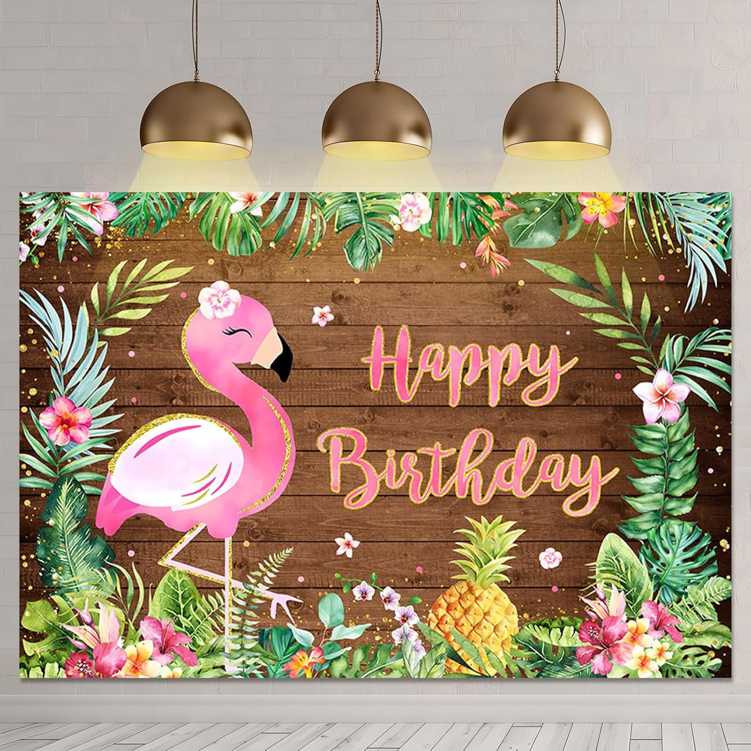 APROPHIC Flamingo Birthday Party Background 2.1 X 1.5 Cm Tropical Fruits, Palm Leaf Background, Happy Birthday Flamingo Decoration, Photo Booth Props, Cake Table Accessories image number 4