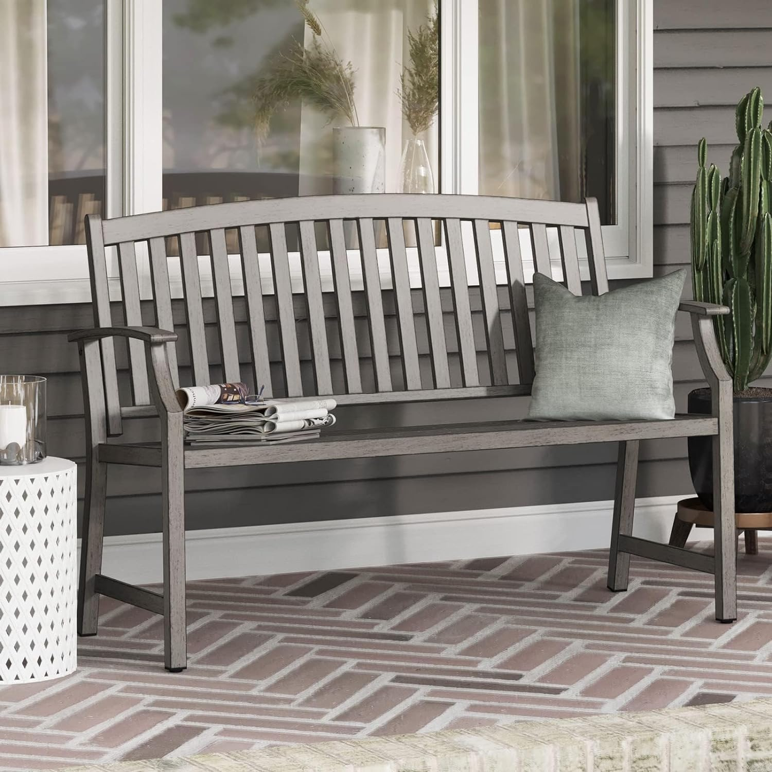 Grand Patio Outdoor Bench, Garden Benches with Anti-Rust Aluminum Steel Metal Frame, Patio Seating for Front Porch outside Furniture Decor, Weathered Gray image number 6