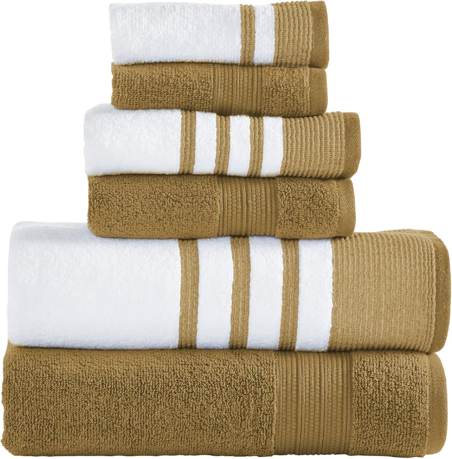 Modern Threads 6 Piece Set, 2 Bath Towels, 2 Hand Towels, 2 Washcloths, Quick Dry White/Contrast Reinhart Rosewood