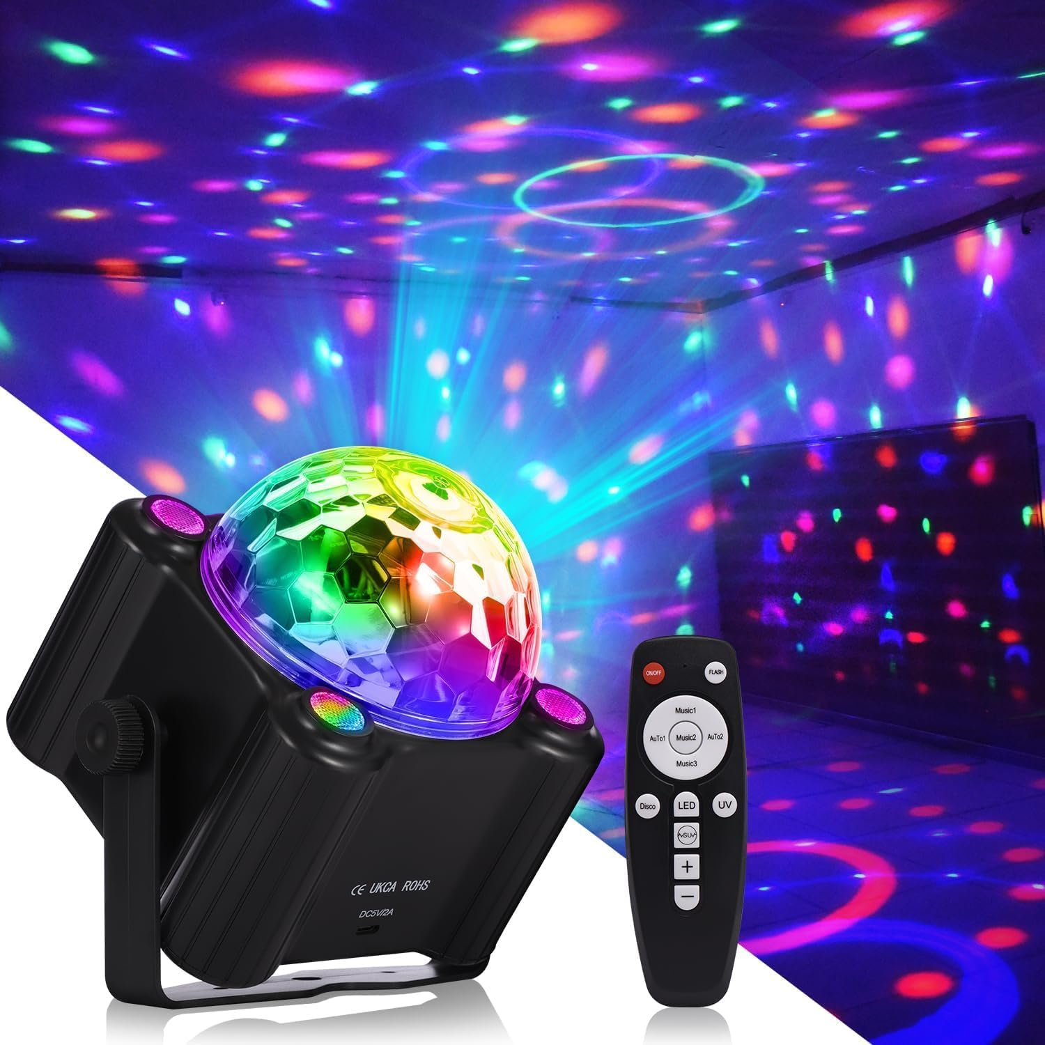 PAIFIEVD Party Lights Disco Ball Light,Dj Disco Light Sound Activated LED Light 6 Colors for Home Room Dance Parties Birthday Karaoke Halloween Christmas Wedding Show Club Decorations image number 3