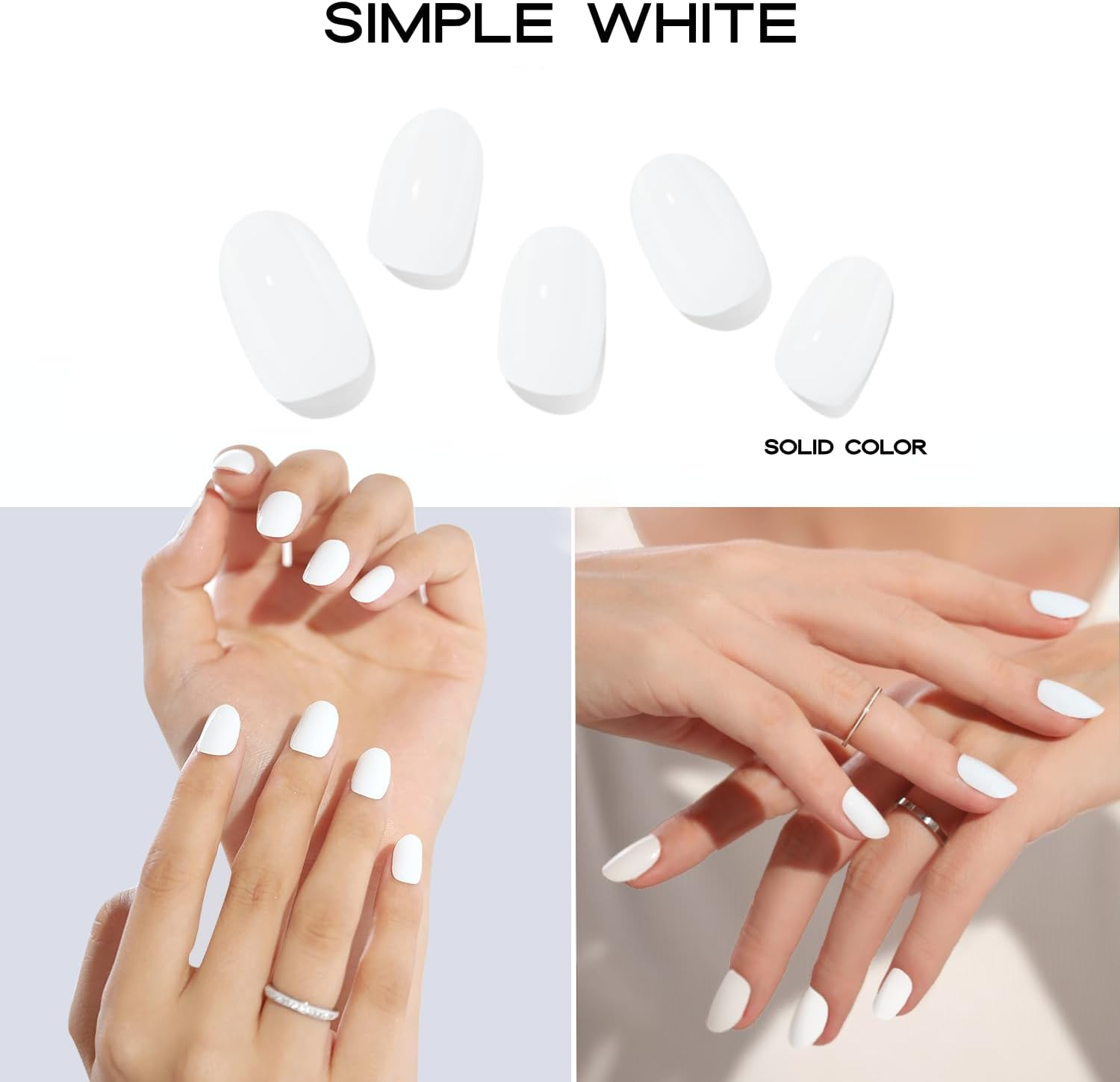 Adora Couture Semi Cured Gel Nail Strips with 30 Pieces - UV Gel Stickers, Manicure Kit, Easy Application Wraps Includes Prep Pads, Nail File, Wooden Stick - UV Light Required (Simple White) image number 2