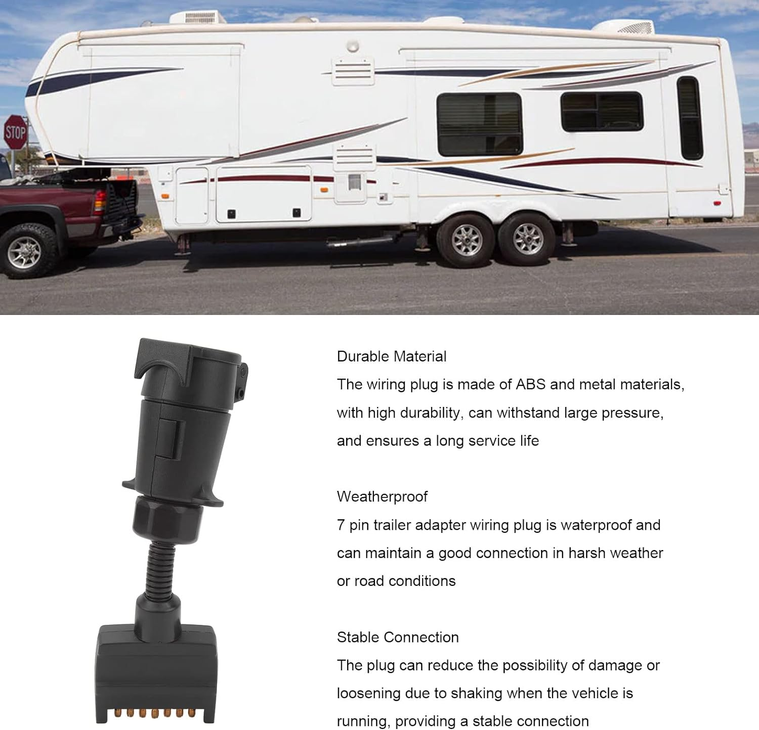Ejoyous 7PIN Trailer Adapter Plug (Round Female to Flat Male) ABS + Metal Material, Weatherproof Durable Anti-Shake Anti-Loose, for Caravans/Boats/Trailers Stable Power Connection image number 2