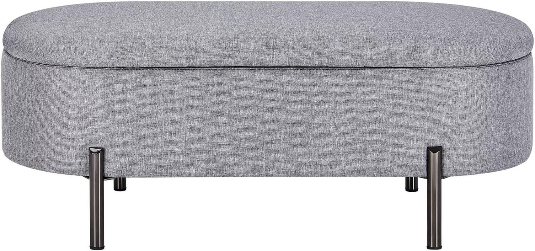 Oikiture Storage Ottoman Oval Linen Ottoman Bench Footstool 98CM Storage Box Chest for Home Bedroom Furniture Toy, Grey