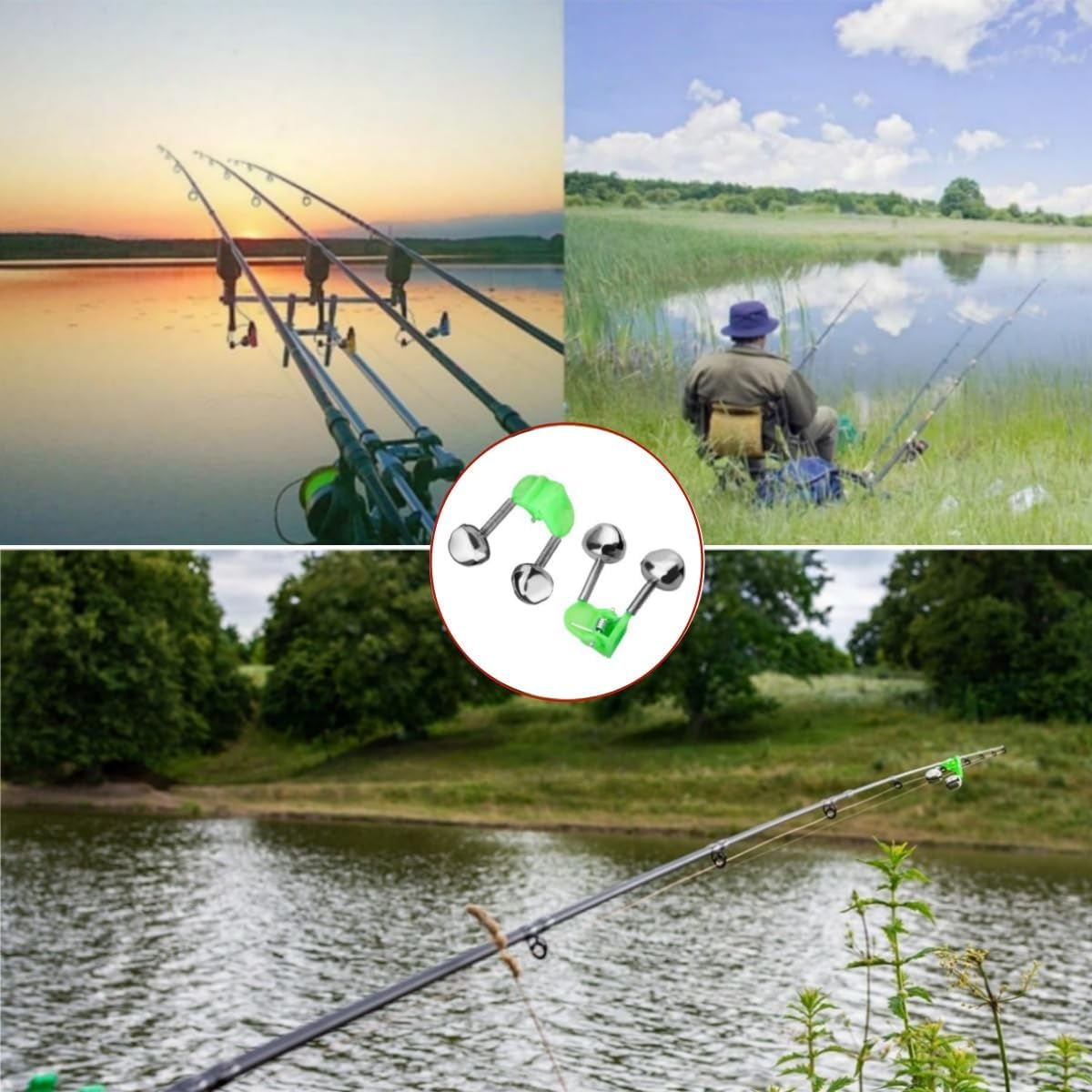 20 Pcs Metal Dual Bells Bite Indicators Fishing Accessories for Sea,Green Galvanized Fish Bell Portable, Reusable Indicator Night Rod Clock image number 5