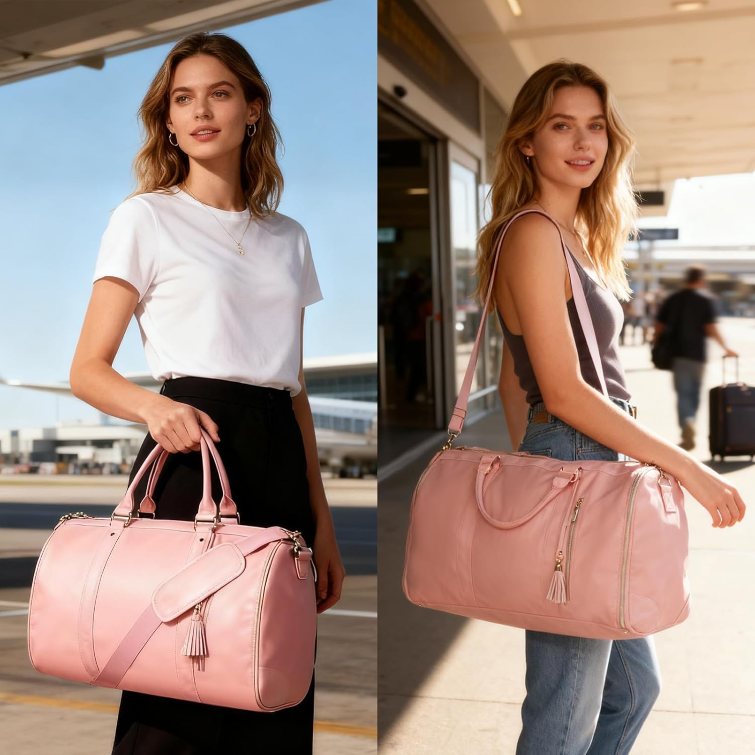 Disna Convertible Garment Bag for Travel- Waterproof Leather Convertible 2 in 1 Carry on Garment Bag with Shoe Compartment Garment Duffel Bag for Women (Black) image number 4