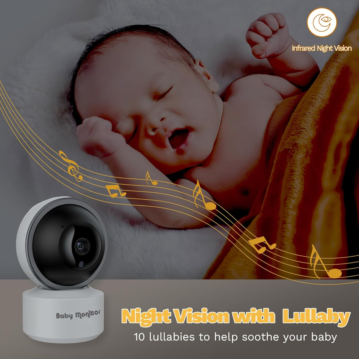 Video Baby Monitor with Camera and Audio, Cry Detection, Temp. Sensor, Night Vision, 4.3" Screen, 10 Lullabies, Baby Feeding Alert, Digital Zoom, Non-Wifi Baby Camera Monitor for Newborn Baby, Elder