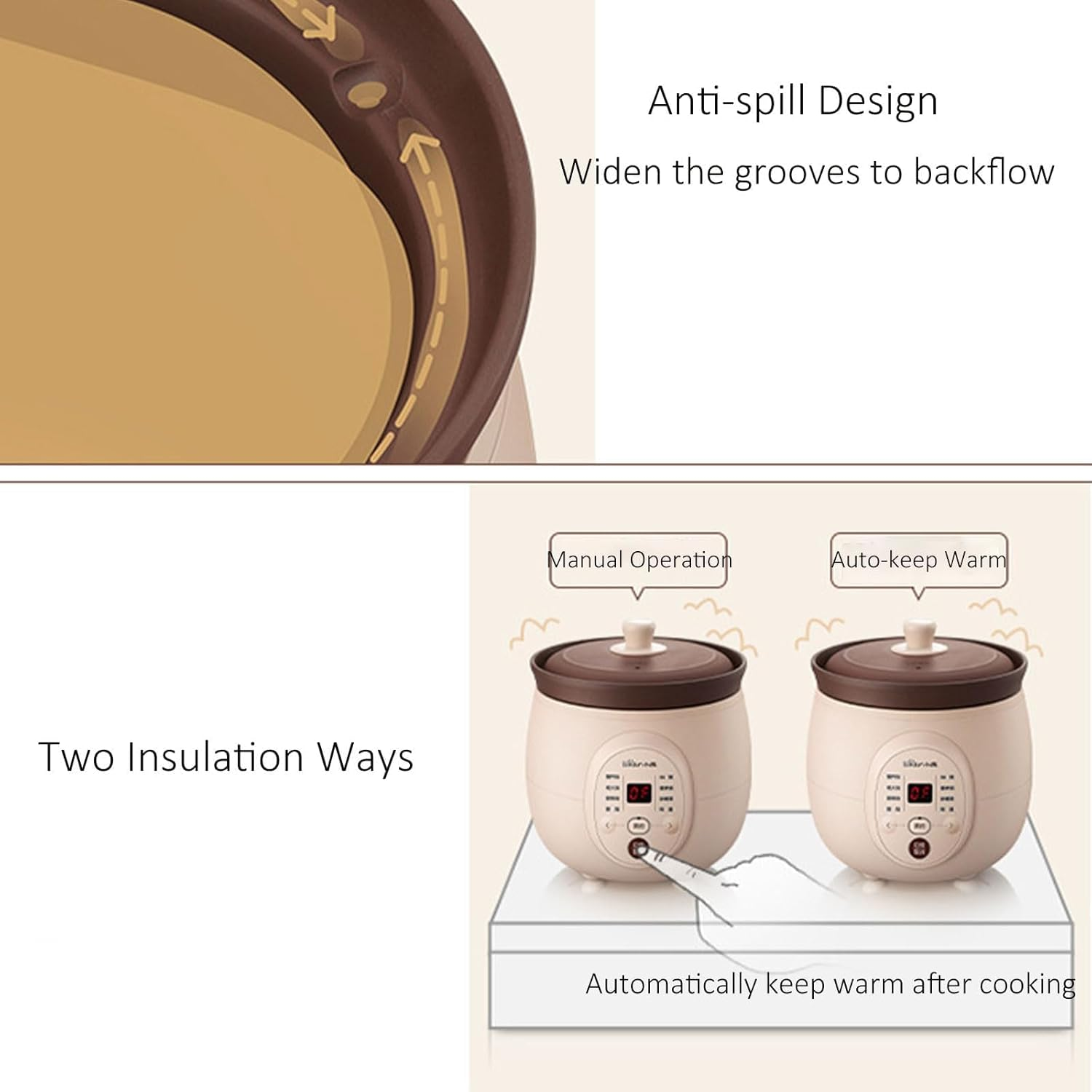 2L Electric Stew Pot,Home Multifunctional Auto Slow Cooker Ceramic, Energy Saving, 9.5 Hours Reservation, 8 Menus Healthy Cooker, Suitable for Stewing Soup, Bird'S Nest, Baby Porridge image number 3