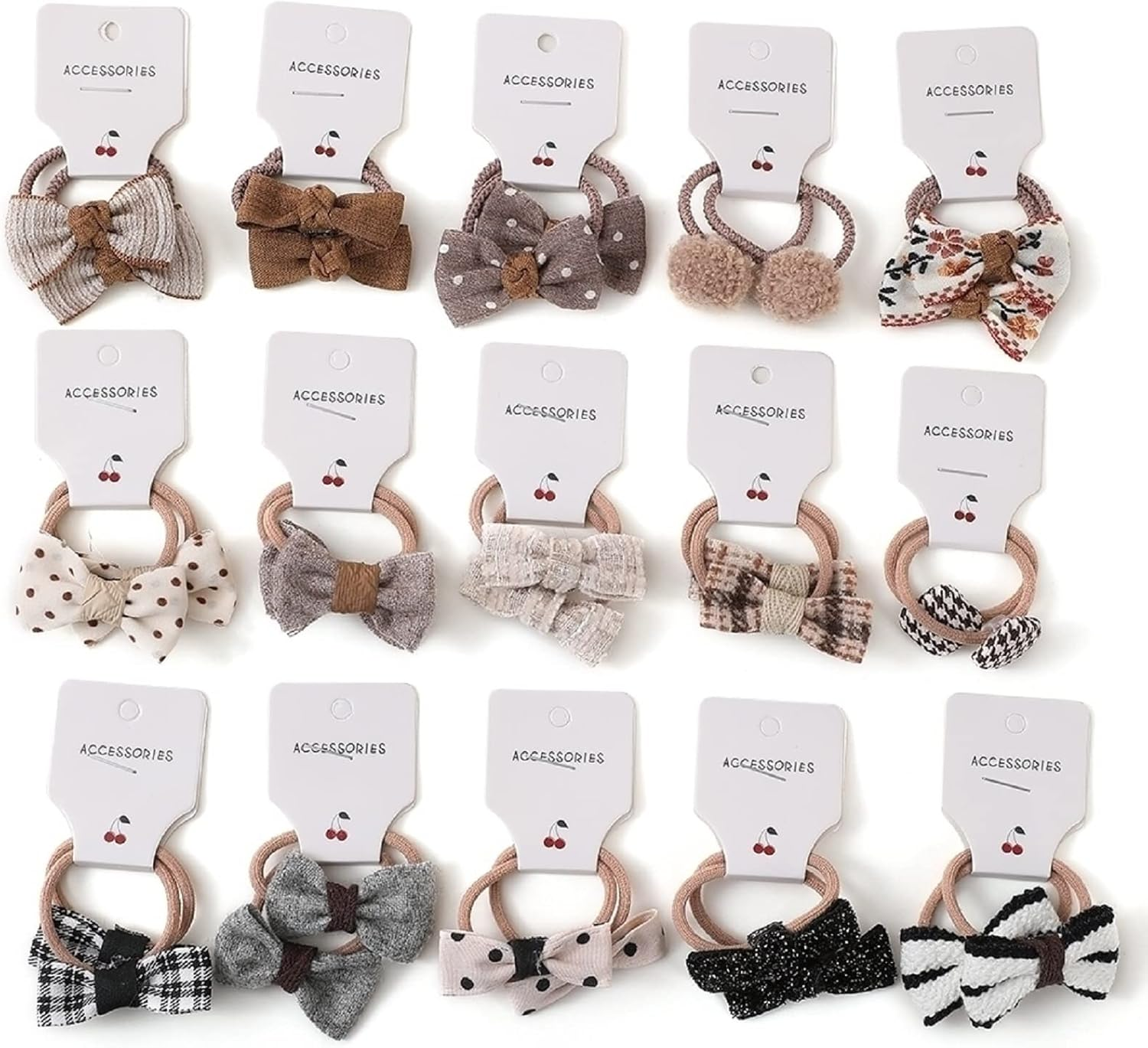 BOUNIQ 30 Pcs(15 Pairs) Baby Girl Hair Ties with Bows 1.2 Inch Small Toddler Girls Ponytail Holders Pigtails Elastic Bands Accessories for Kids Girls, Set E