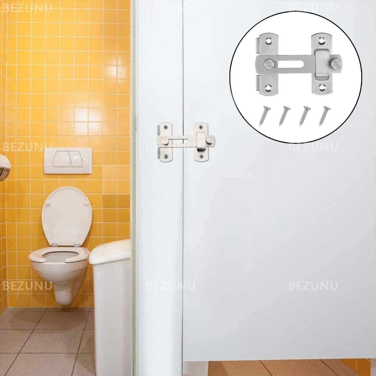 Flip Door Latch, 4 Inch Stainless Steel Barn Sliding Safety Door Bolt Latch for Indoor and Outdoor Use (Silver) image number 4