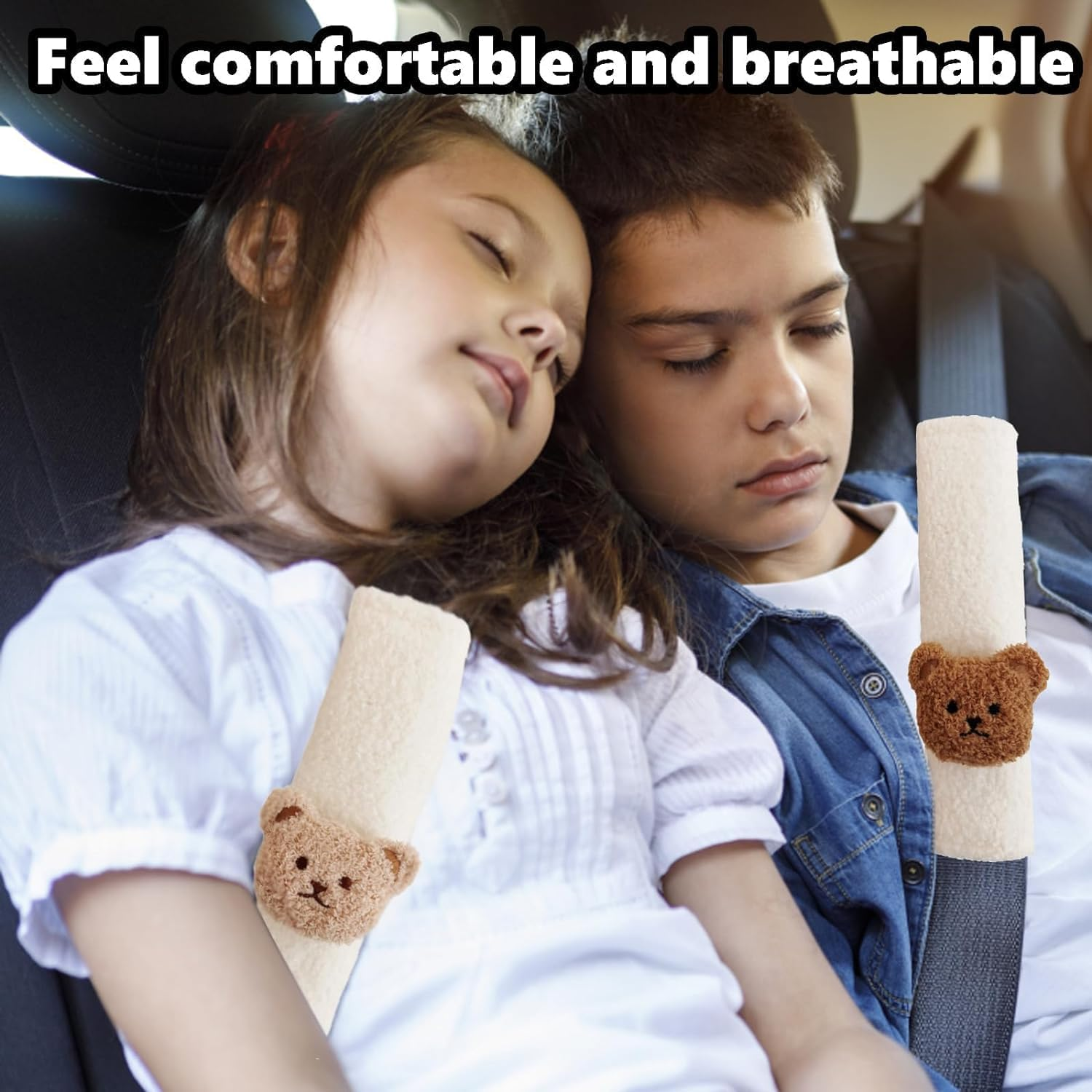 Bear Seat Belt Pads, 2Pack Car Seat Belt Covers, Seat Belt Pads White Plush, Soft Car Seat Belt Pad Cover, Seat Belt Covers Seatbelt Strap Cover, Universal (White Plush) image number 5