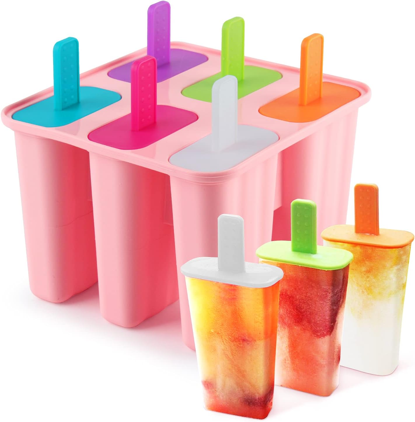DEHUB Ice Cream Moulds, 6 Pieces Silicone Ice Pop Molds BPA Free Popsicle Mold Reusable Easy Release Ice Pop Maker - Food Grade Ice Pops Shapes for Homemade Popsicle