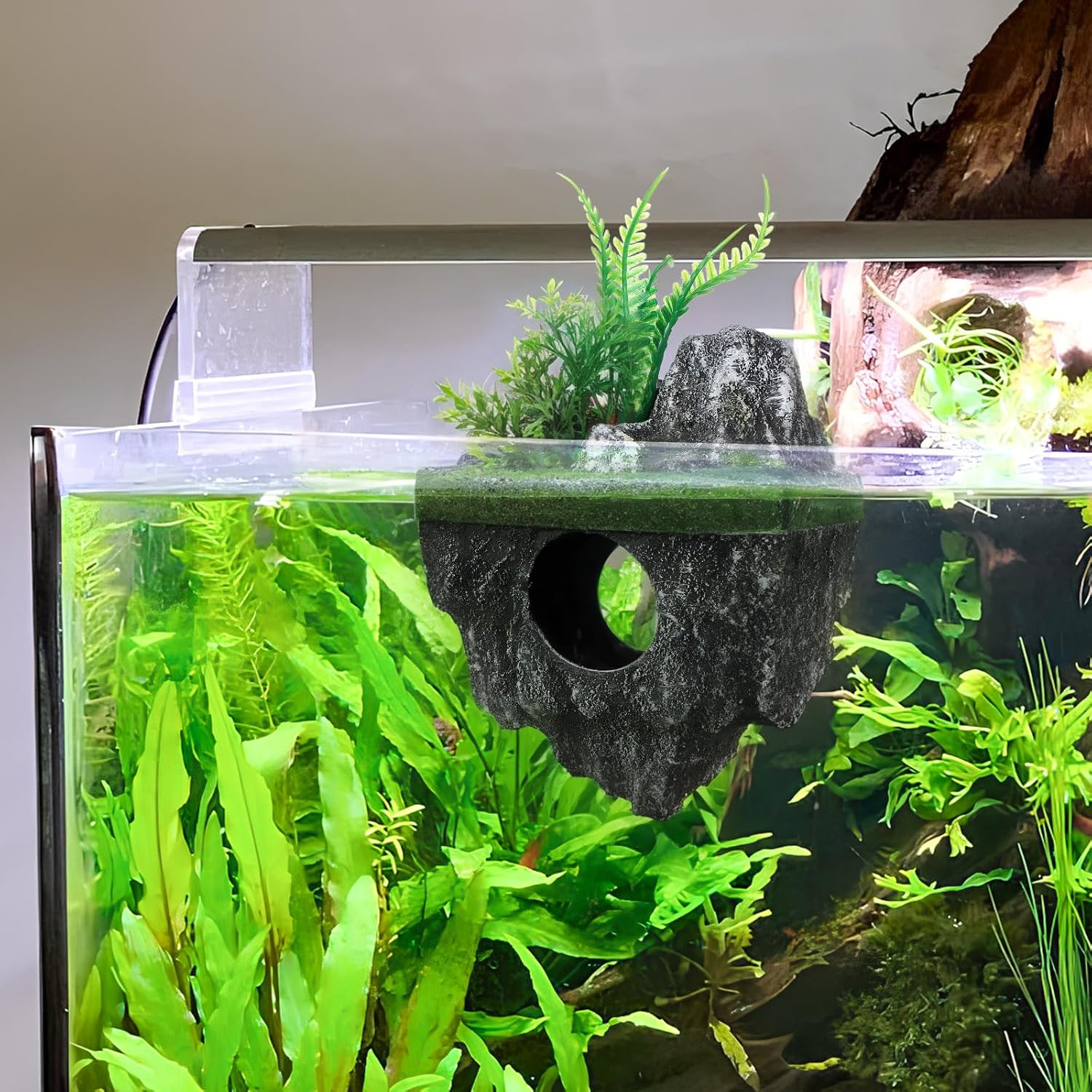 MHFOOU Floating Stone Aquarium Decoration, Realistic Rock Fish Tank Ornament Artificial Resin Suspended Stone Decor for Aquascaping, Resin Landscaping Decor image number 5