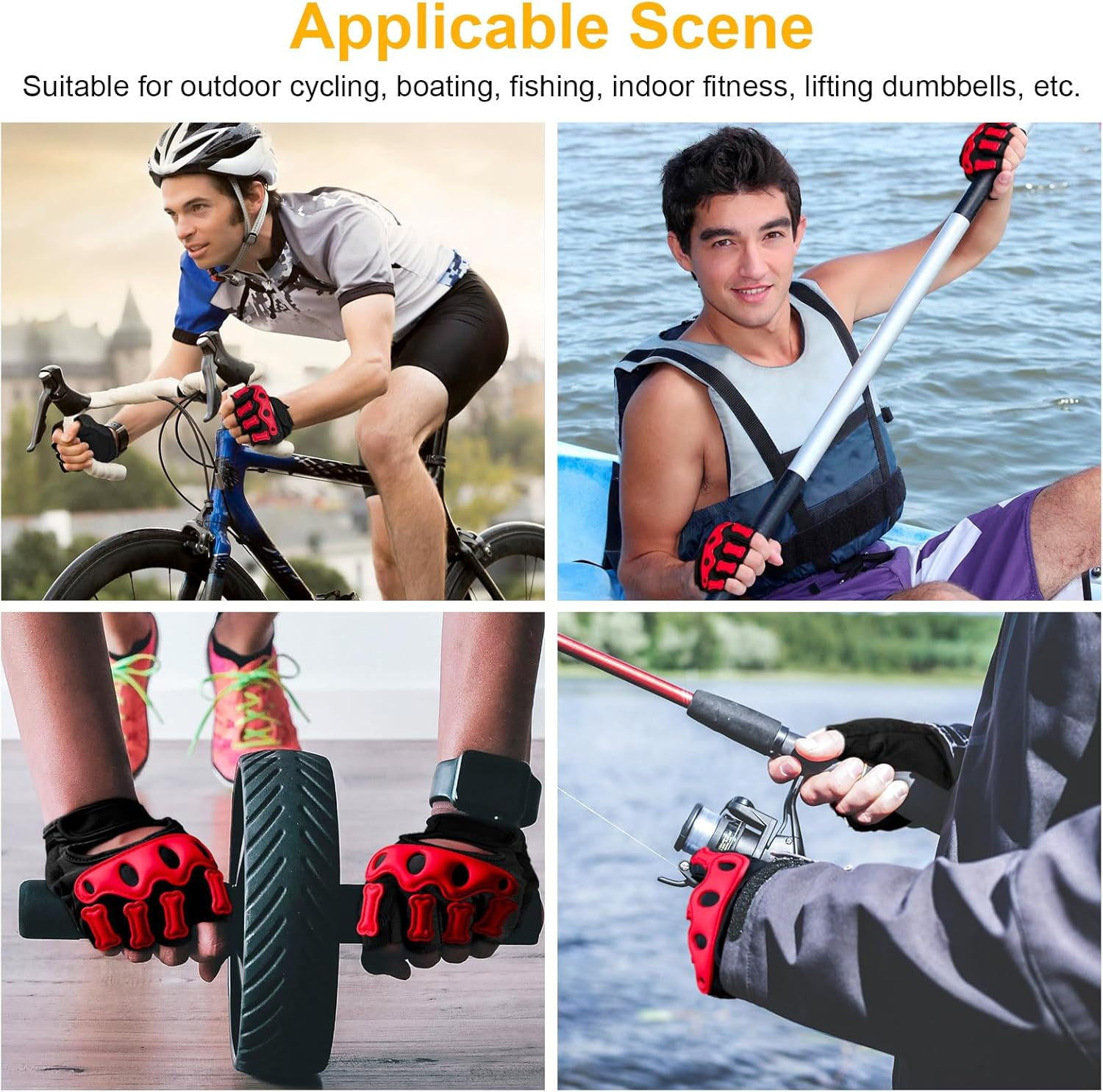 Fingerless Cycling Gloves, Padded Half Finger Cycling Gloves, Anti-Slip Shock-Absorbing Breathable Mountain Bike Gloves for Men Women Outdoor Sports