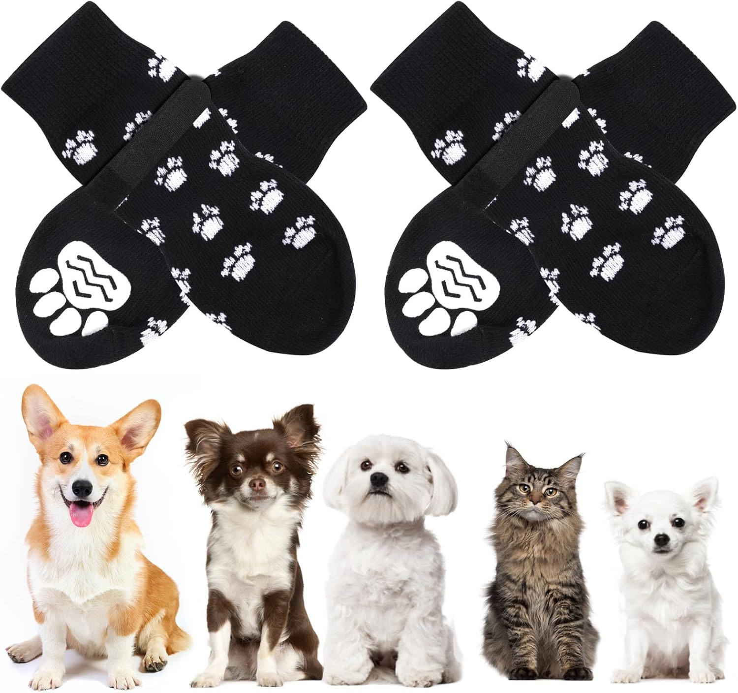 AUAUY 2 Pairs of Indoor Non-Slip Socks for Dogs, Soft Pet Protection, Non-Slip Socks Dog with Velcro Fastening, Hardwood Floors Indoors, Dog Socks for Small, Medium, Large Dogs, M image number 6
