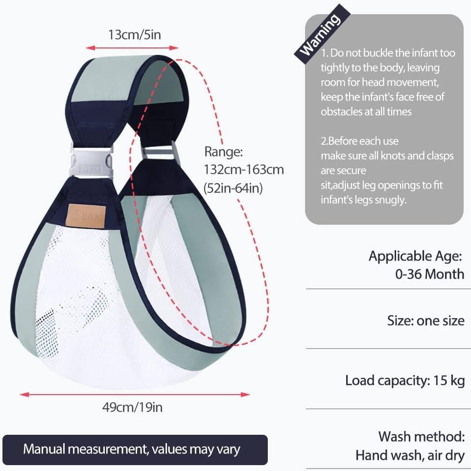Baby Carrier Newborn to Toddler, Adjustable Baby Wrap Carrier 25-55 Lbs with Soft Padded Straps, Lightweight Mesh Baby Wrap for Travel - 1 Piece, Green image number 3