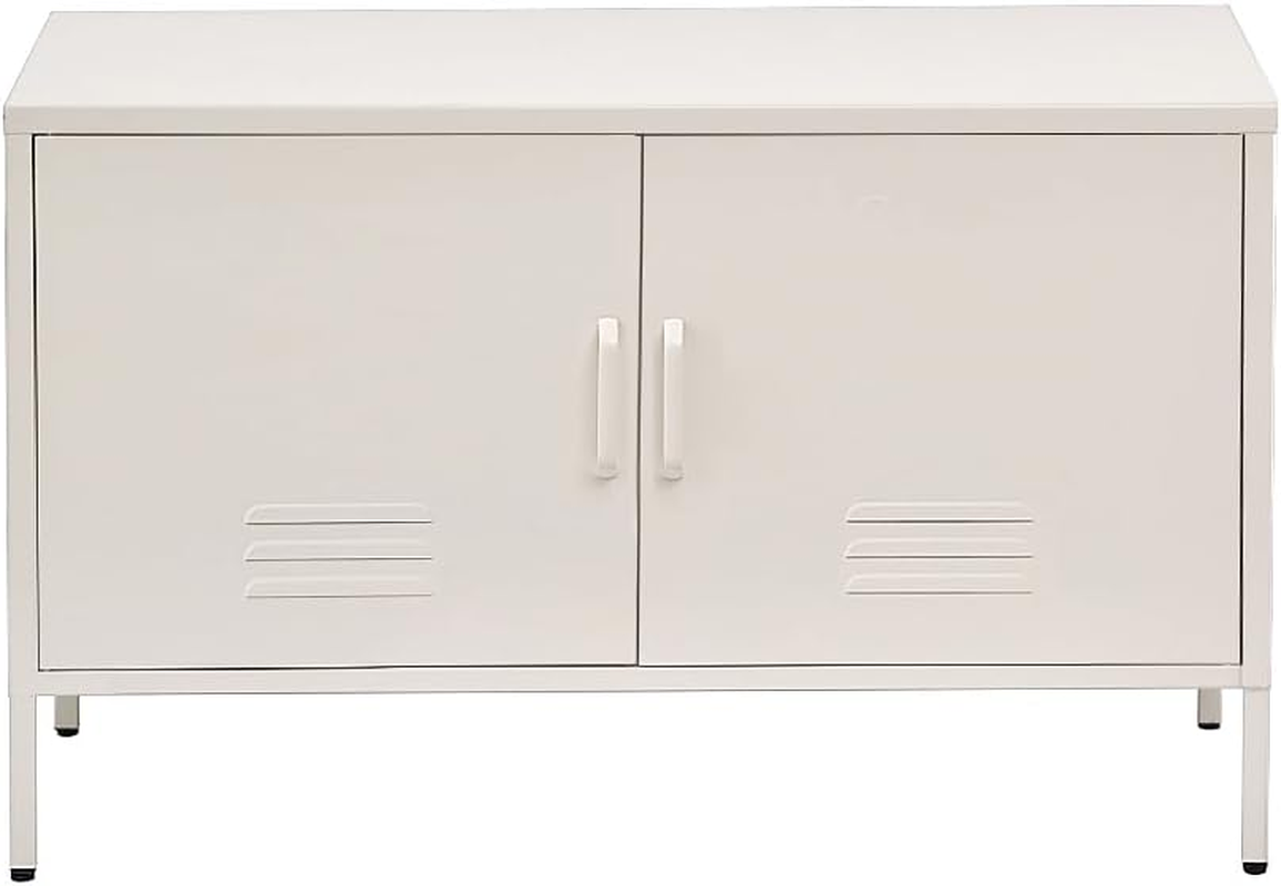 Artissin Locker, Metal Sideboard Buffet Cabinet Bedside Table Shoe Storage TV Cabinets Organiser Home Bedroom Kitchen Living Room Bathroom Furniture, with Adjustable Shelf Handy Hook White image number 2