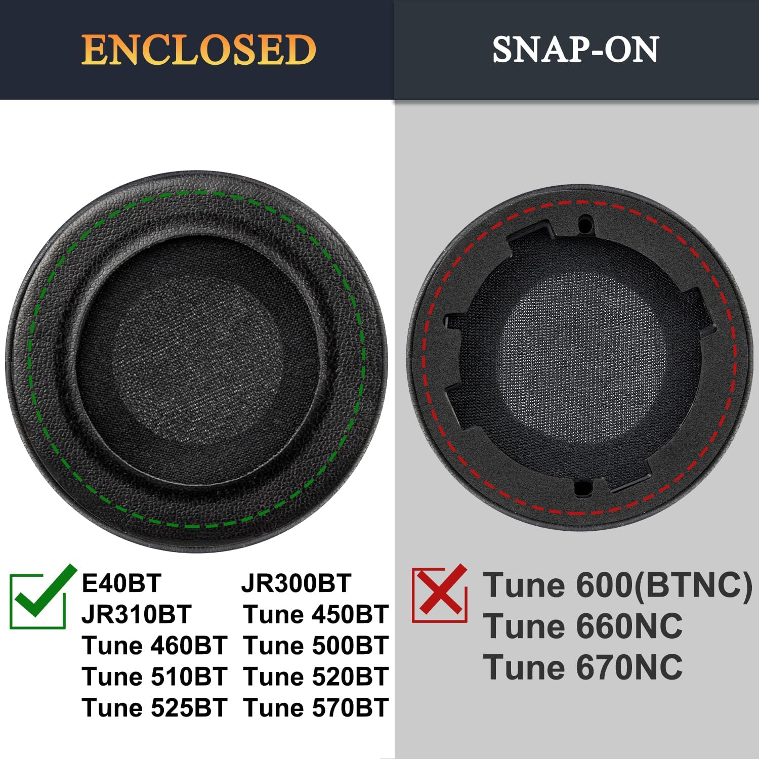 SOULWIT Earpads Replacement for JBL Tune 450Bt/Tune 460Bt/Tune 500Bt/Tune 510Bt/Tune 520BT/JR 300BT/JR 310Bt/E40Bt/Junior 320BT, Ear Pads Cushions with Soft Protein Leather - Black - Cooling Gel - Black Gold image number 4