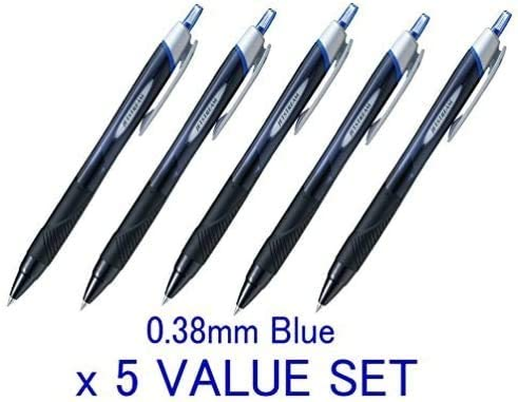 Uni-Ball New Jetstream Extra Fine & Ultra Micro Point Retractable Roller Ball Pens-Rubber Grip Type -0.38Mm-Blue Ink-Value Set of 5 image number 1