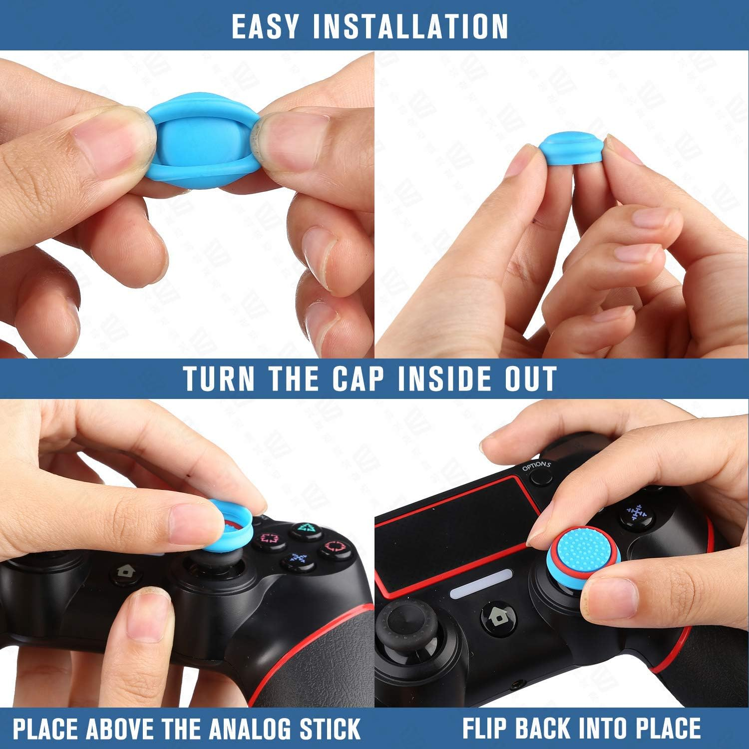 Obeka Compatible with 8 Pairs Thumb Grips Silicone Analog Stick Covers Thumbstick Controller Replacement Joystick Cap PS4 PS3 PS2 Xbox One Xbox 360 Wii U image number 4