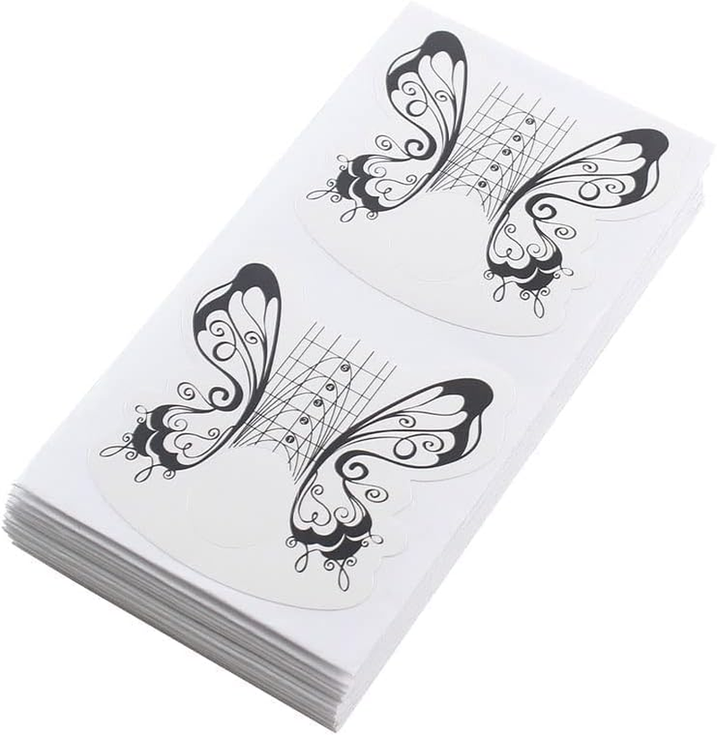 VNC 200 Pcs Nail Form Guide Acrylic Tip Extension Forms Black and White Color Sticker Rroll Manicure Tool for Acrylic UV Gel Nail Art Tips Butterfly Shape Long Nail Extension Bluider Forms image number 3