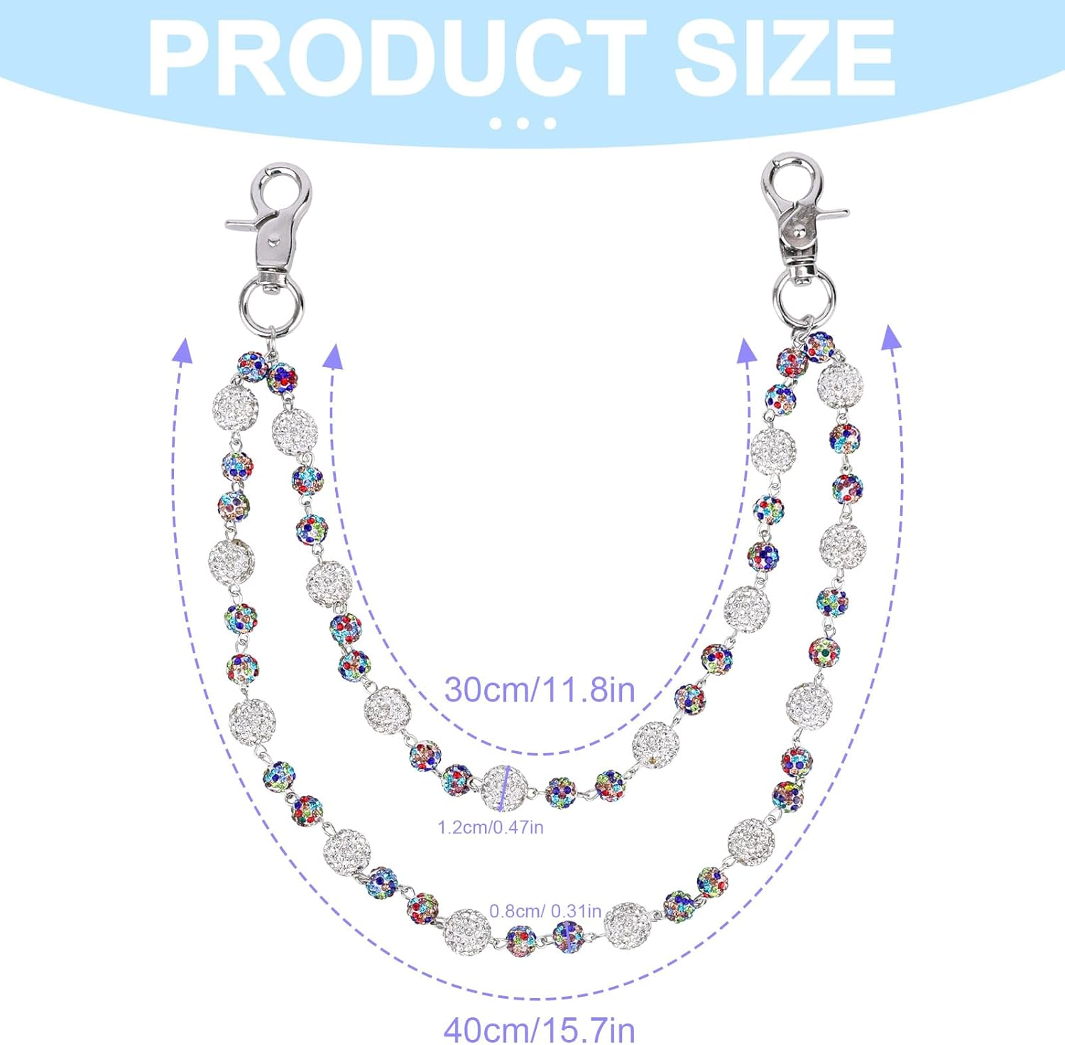 Shiny Ceramic Bead Waist Chain, Bohemian Pants Chain Beaded Wallet Keychain Hip Hop Jeans Charm for Bag Pocket Belt Accessories Women & Men Gift image number 4