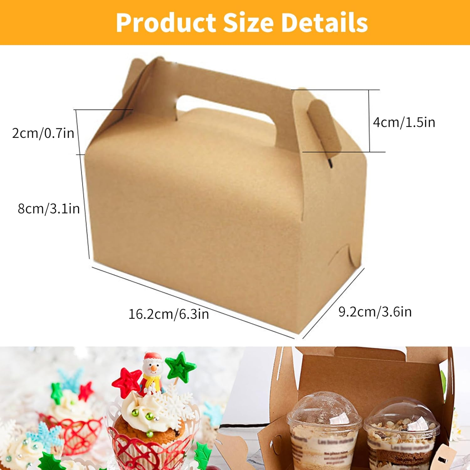 50 Pcs Treat Boxes 16X9X10Cm Kraft Paper Gift Boxes Gable Boxes Party Favor Boxes Snack Boxes Goodie Boxes Cardboard Cookie Boxes Chips Candy Treat Boxes for Birthday Party Wedding Baby Shower (White) image number 2