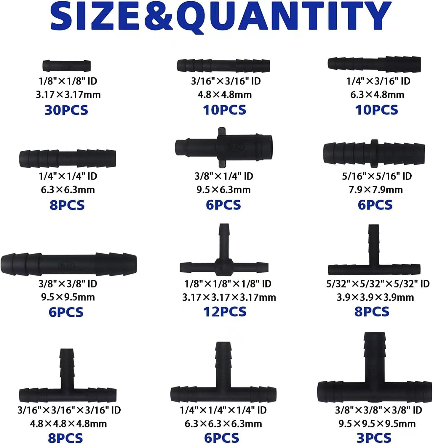 113 Pcs Vacuum Connector Kit, Including Hose Tee Connectors and Hose Reducer Connectors, 12 Sizes Automotive Vacuum Tubing Connector for Replacing Vacuum Hoses