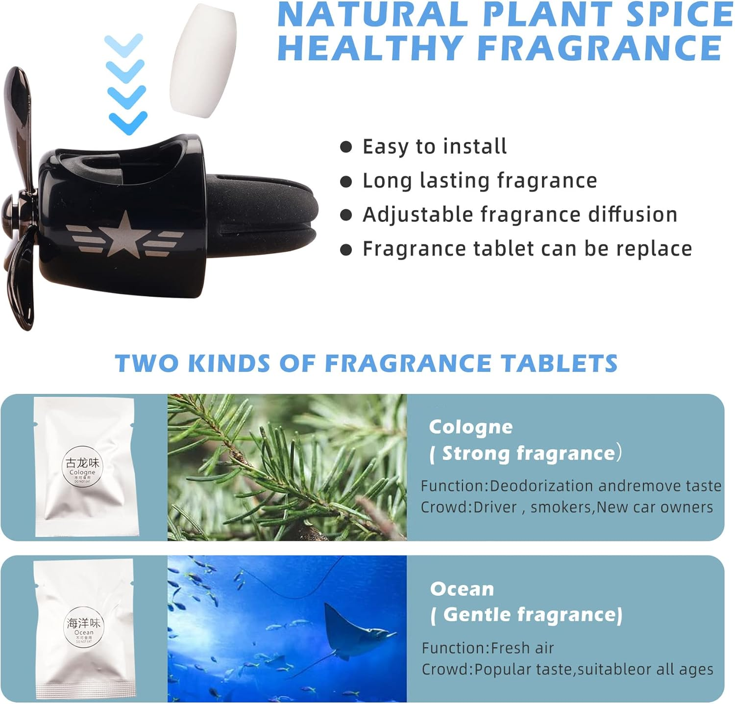 Jimtyee Car Air Freshener Cute Cartoon Bear Pilot Car Diffuser Rotating Propeller Automotive Air Outlet Fan Creative Car Perfume Decoration Cool Car Accessories - 10 Packs-Jasmine image number 3