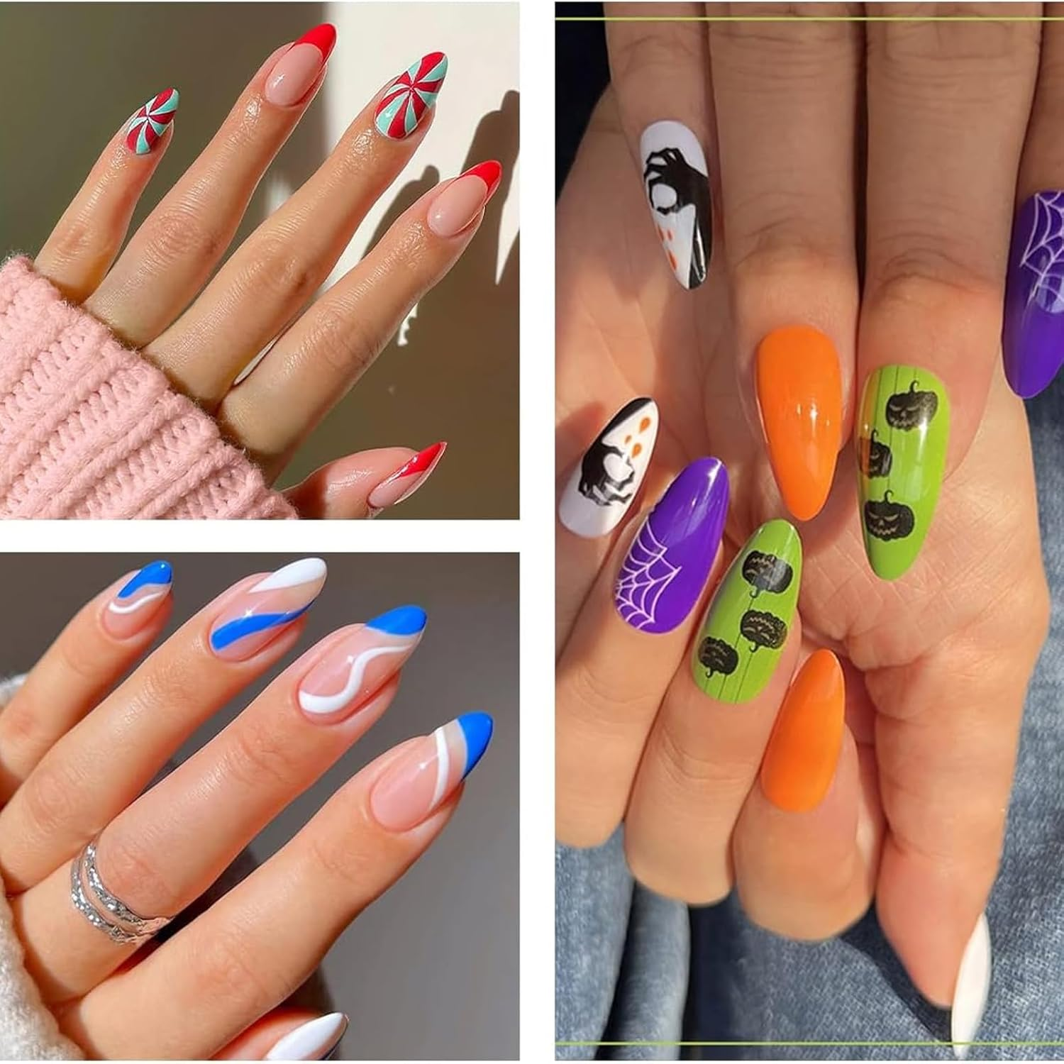 500 Short False Nails Almond, 10 Sizes Full Cover Press on Nails with 20 Sheets (480 Pieces) Transparent Nail Adhesive Tabs and 5 Pieces 100/180 Grit Nail Files for Nail Salons and Home image number 2