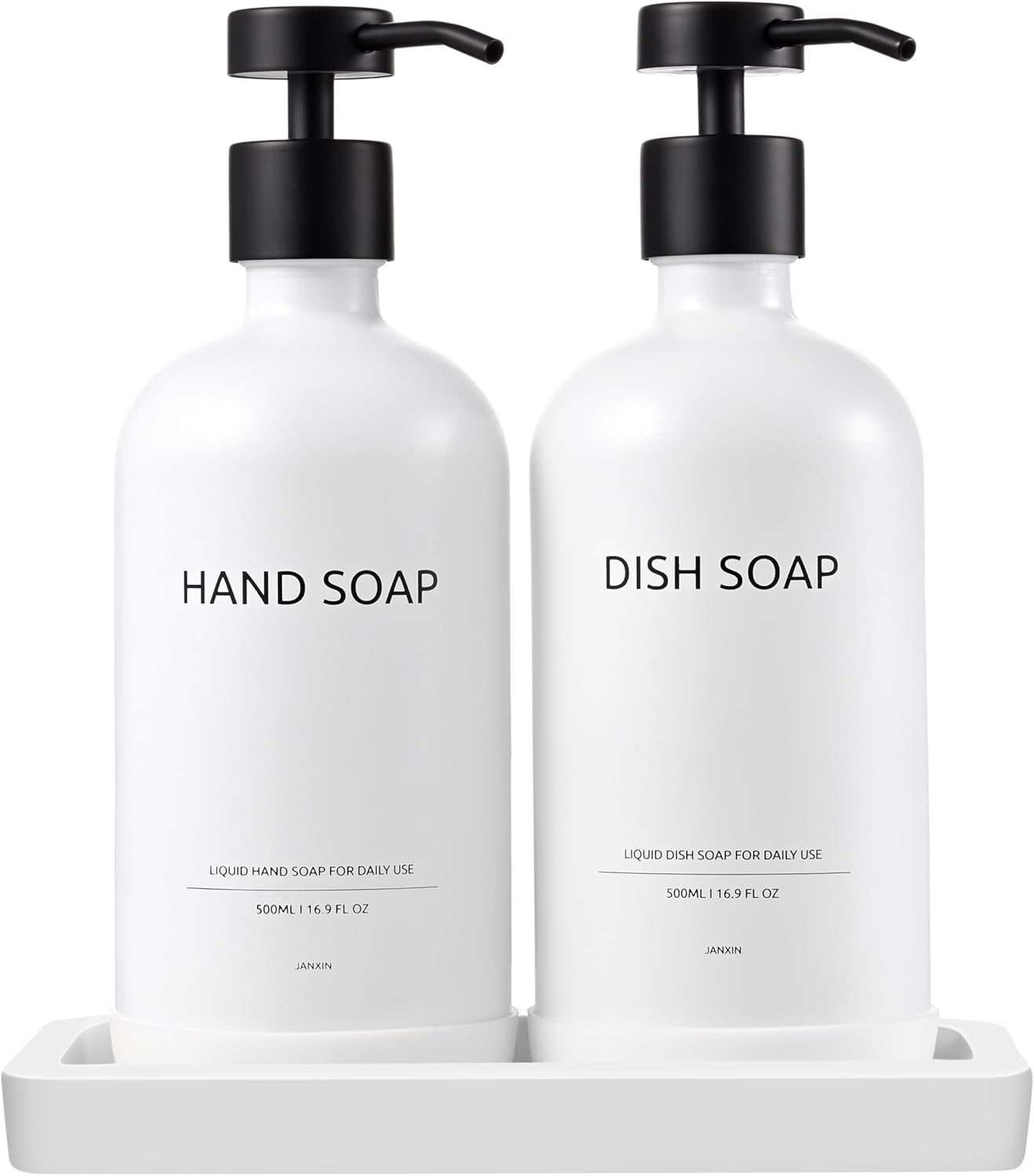 500 Ml Glass Soap Dispenser with Dispenser Tray, Soap Dispenser Set, Suitable for Kitchen, Shower (White + Gold Head)