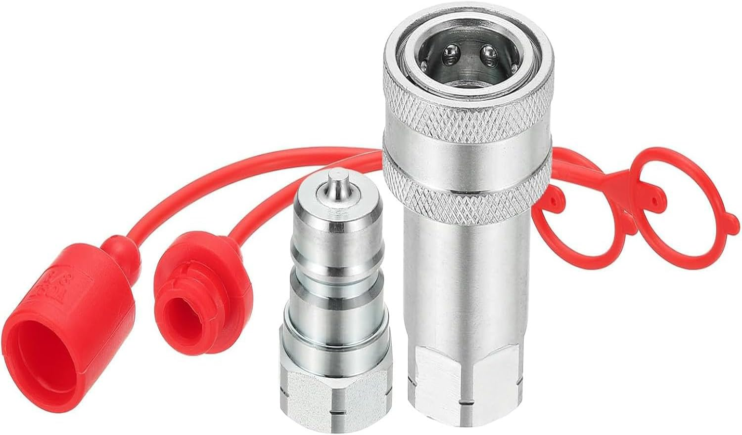 Coehaopike 3/8" NPT ISO-A Hydraulic Quick Disconnect Coupling, 1 Set Flat Face Hydraulic Quick Connect Coupler with Dust Caps Quick Release Coupling Set image number 6