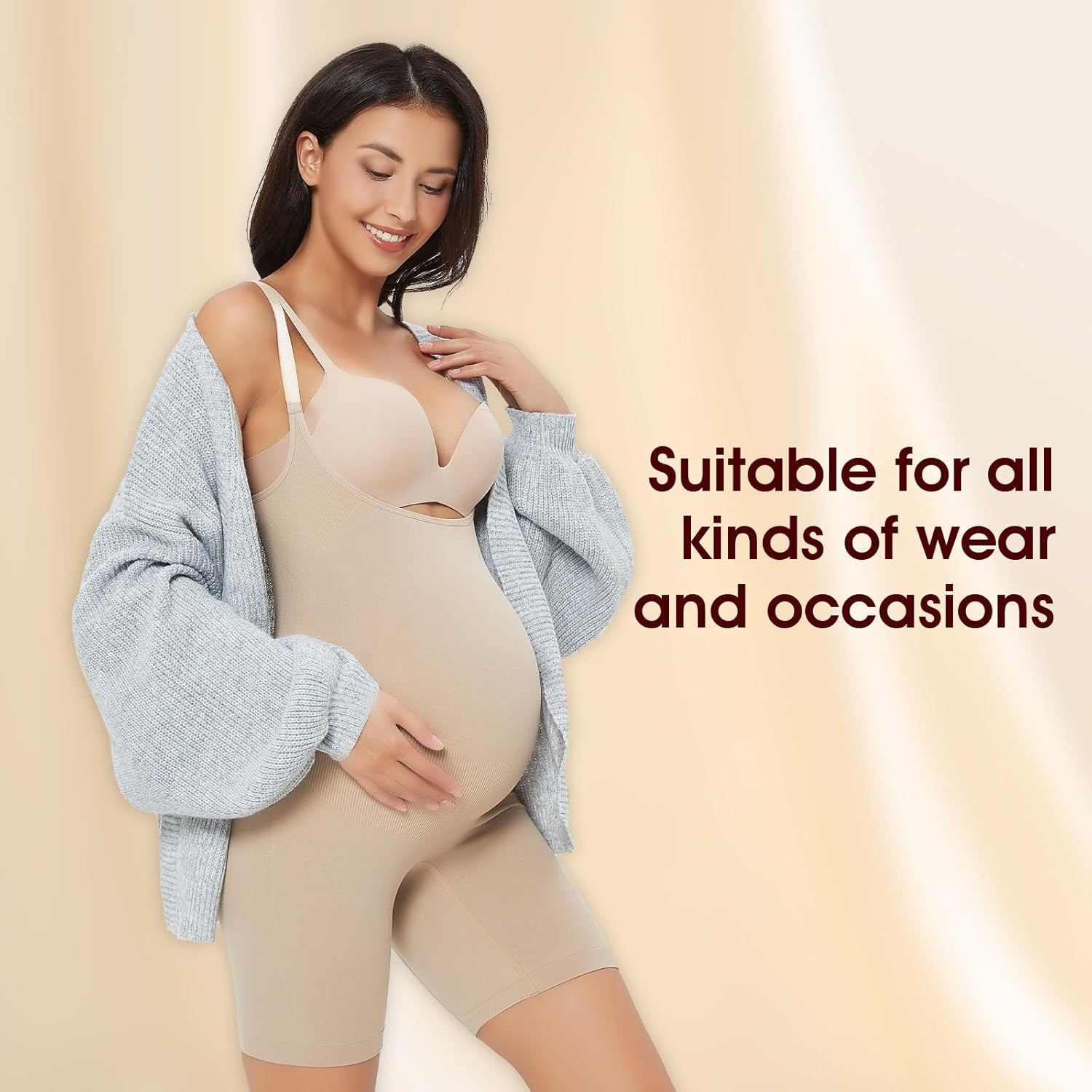 Women'S Maternity Bodysuit Pregnancy Shapewear Bump Support Shorts Seamless Adjustable Straps Romper Jumpsuit image number 5