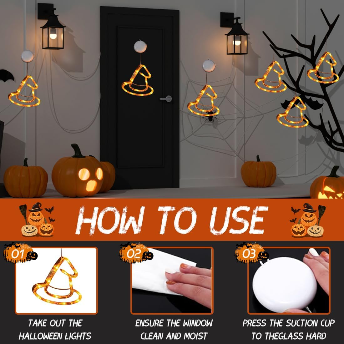 Tomedeks Halloween Decorative Fairy Lights, LED Halloween Decoration Indoor and Outdoor Use, Waterproof, Orange Hats Fairy Lights Battery image number 1