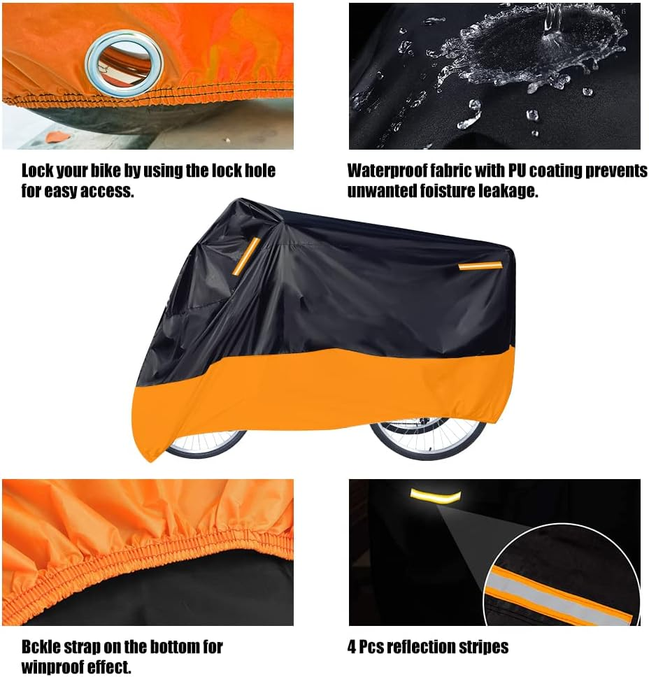 Premium Adult Tricycle Cover, Fit All 3-Wheel Bike or Motorcycles Outdoor and Indoor Storage, 104" L X 43.3" W X 49" H (Black & Orange)