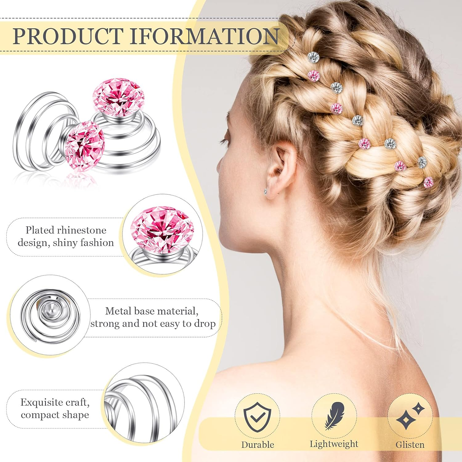 Xinnun 48 Pieces Rhinestone Hair Clips, Spiral Twist Hairpins with Rhinestone Crystal Metal Base, Hair Accessories for Wedding Bridal Prom Party, 1.4 Cm/ 0.6 Inches Diameter, 48 Pieces image number 3