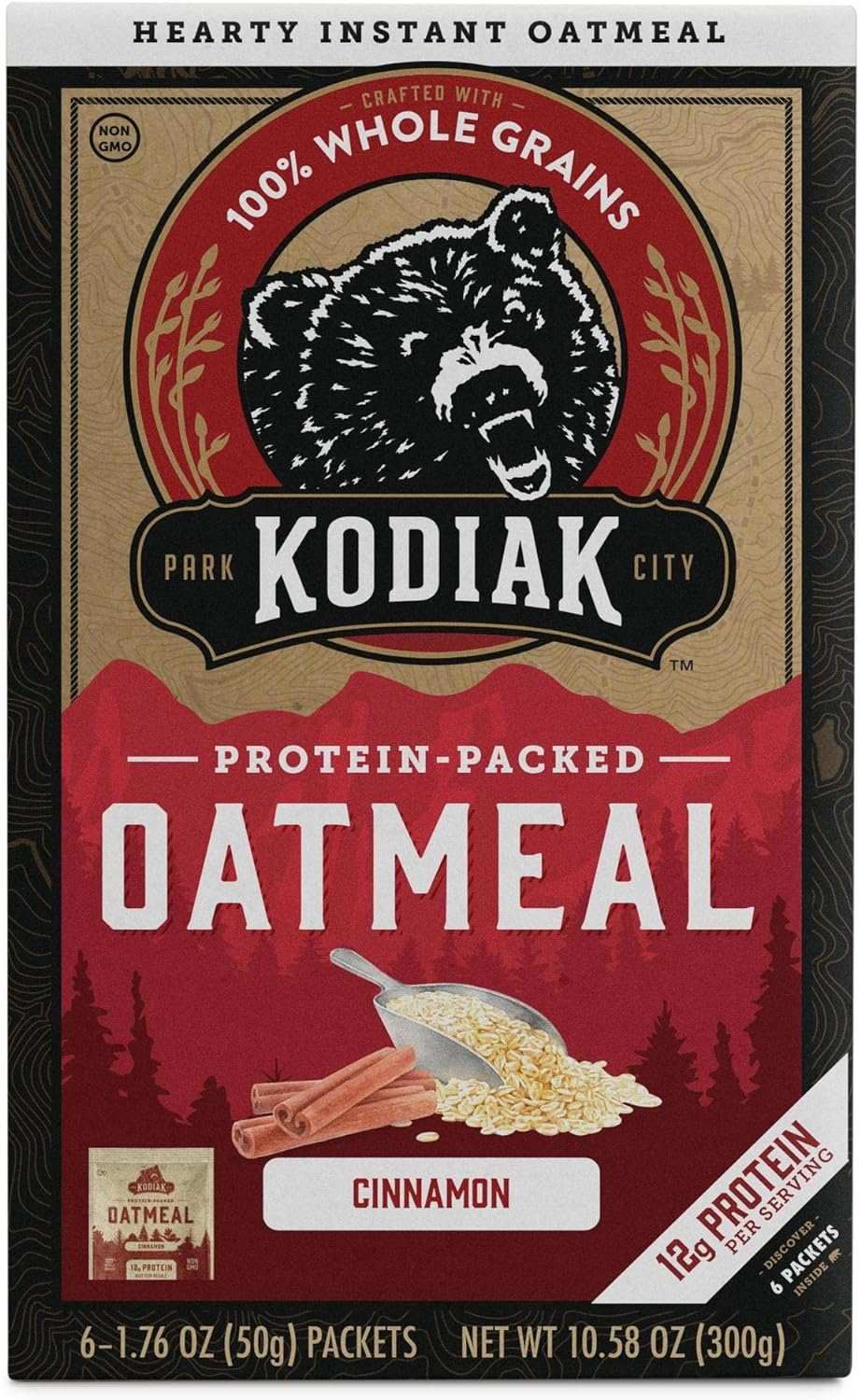 Kodiak Instant Oatmeal Packets, Cinnamon, High Protein, 100% Whole Grains, 1 Box with 6 Packets (6 Packets)